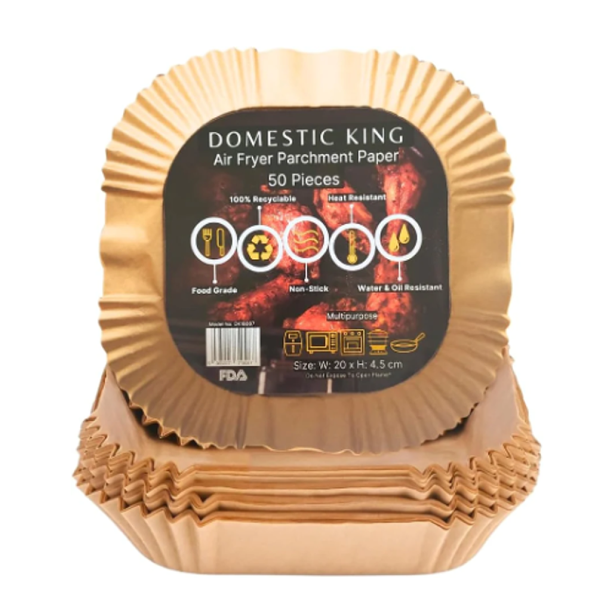 Domestic King Disposable Square Air Fryer Parchment Liners, 50 Pack, 7.9in
