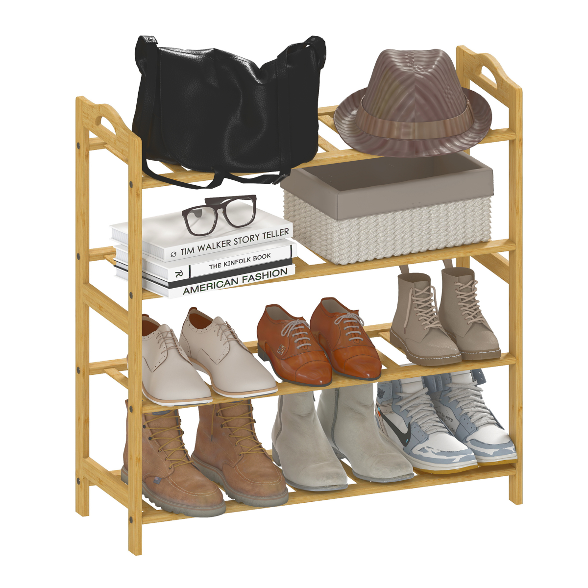HOMCOM 4-Tier Bamboo Shoe Rack Shelf Stand, Natural Finish
