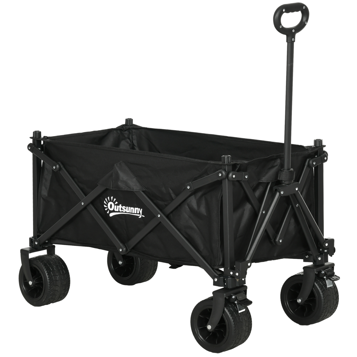 Outsunny Foldable Garden Cart Outdoor Utility Wagon with Carry Bag, Black