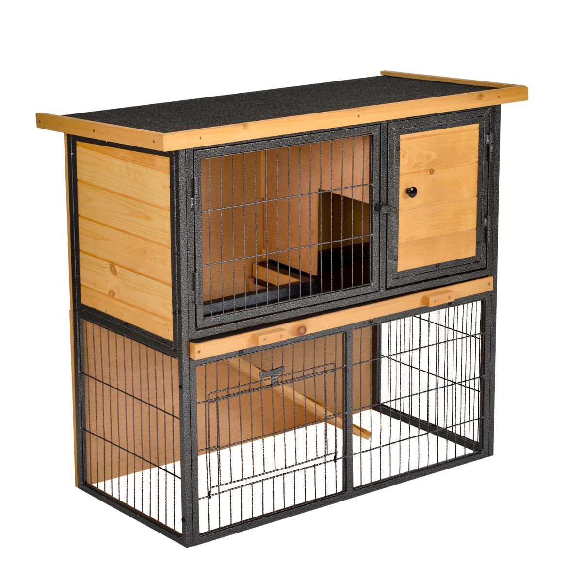 Elevated Outdoor Rabbit Hutch, Wood and Metal Pet House, 89.5 x 45 x 81 cm