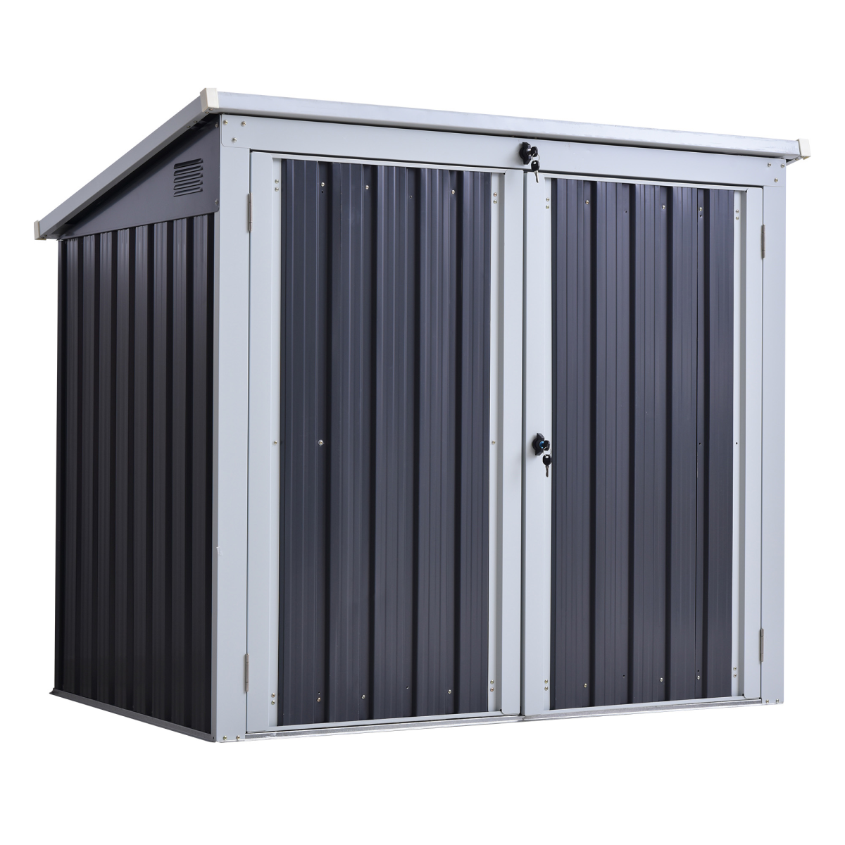 Steel Garden Storage Shed for 2 Wheelie Bins, Double Doors, Lift-Up Lid, Lockable Steel Bin Cover
