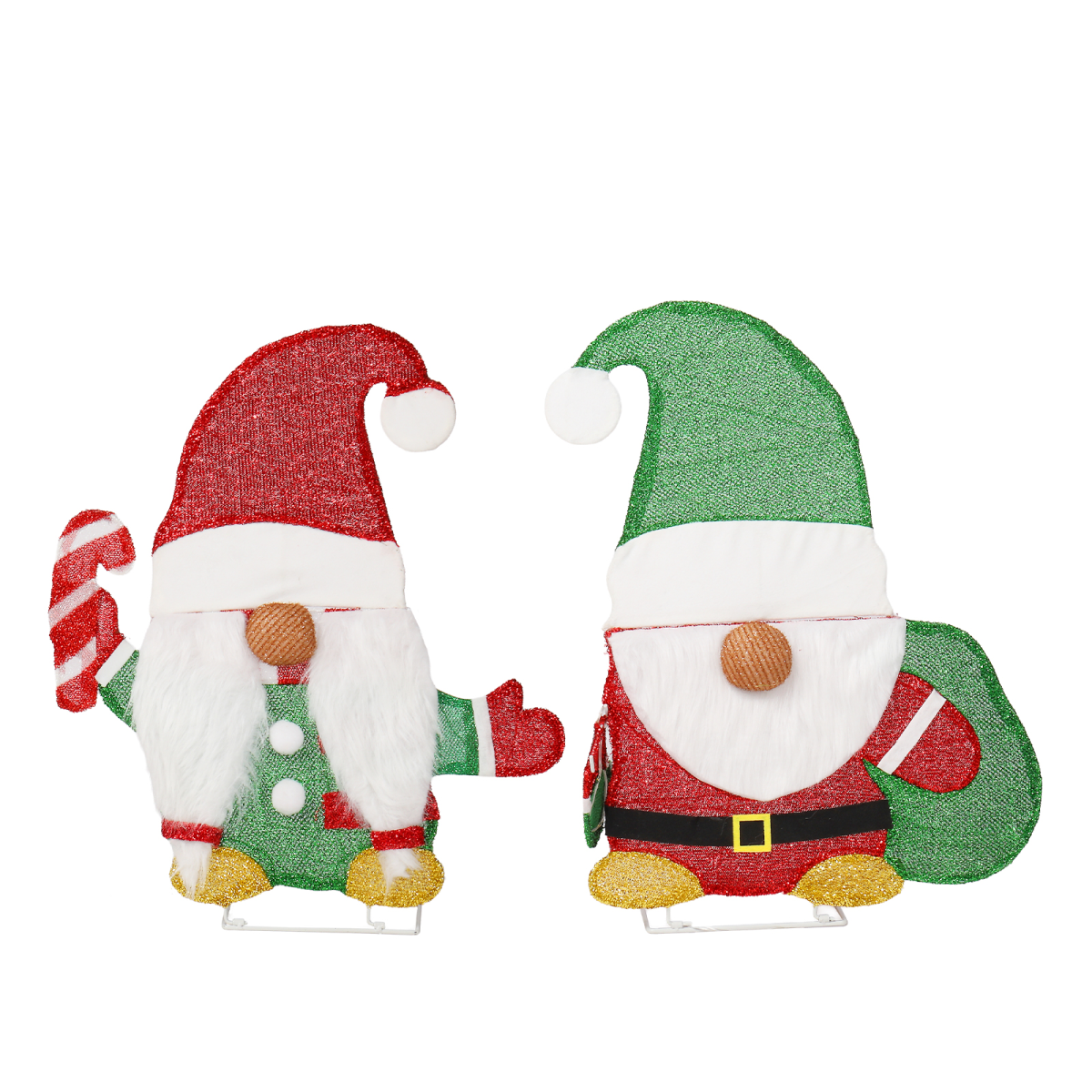 Set of 2 Lighted Gnome and Candy Cane Christmas Decorations, Pre-Lit 2D Holiday Decor with 80 Warm White LED Lights, Indoor Outdoor Xmas Display