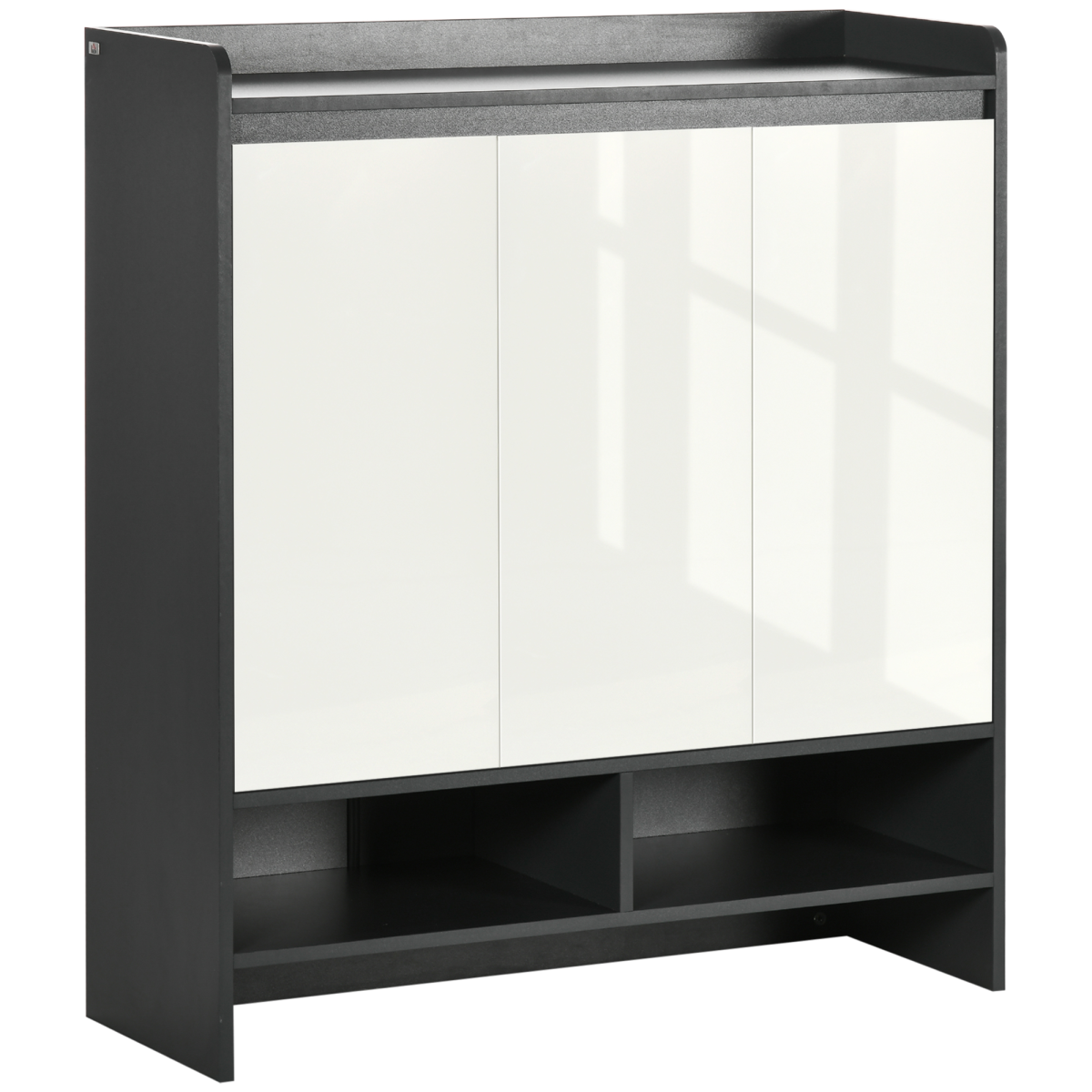 Modern White Shoe Cupboard for Hallway with Open Shelves and Adjustable Shelving