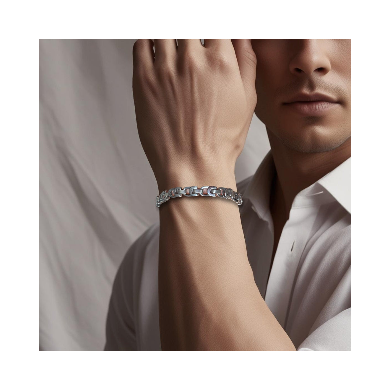 Men's Silver Stainless Steel Folded Link Bracelet