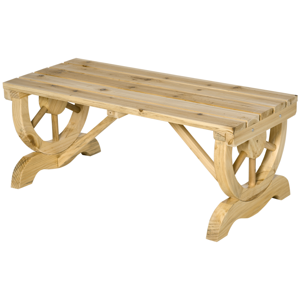 Outsunny Wooden Wagon Wheel Bench 2-Seater Fir Wood Outdoor Patio Garden Seat Natural