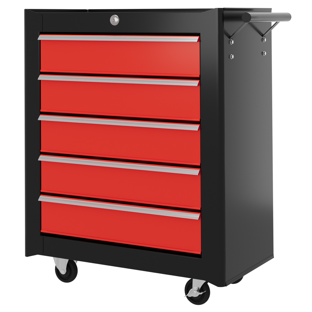 HOMCOM 5-Drawer Lockable Steel Tool Chest with Wheels, Red