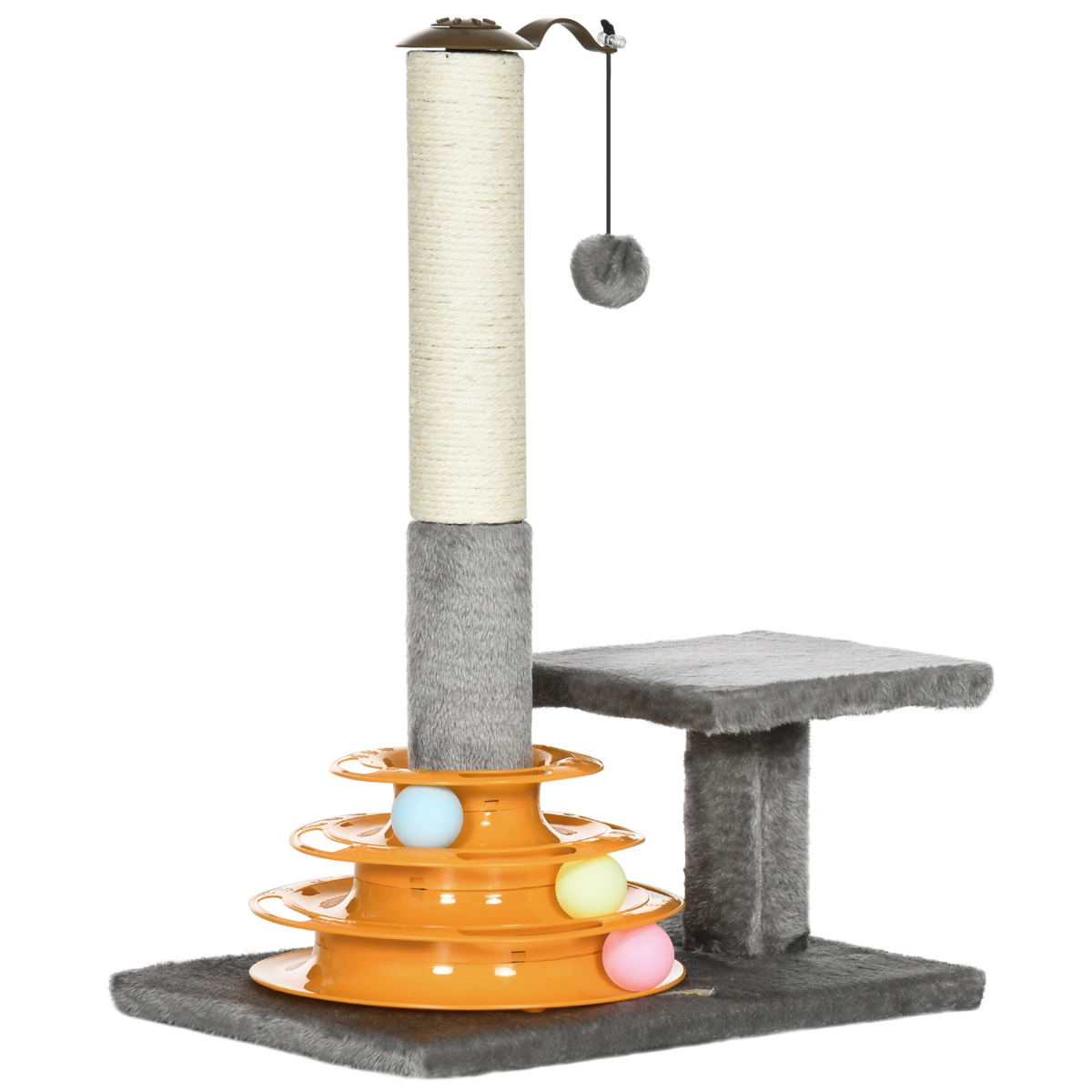 PawHut Grey Cat Tree with Scratching Post & Toys, 56cm