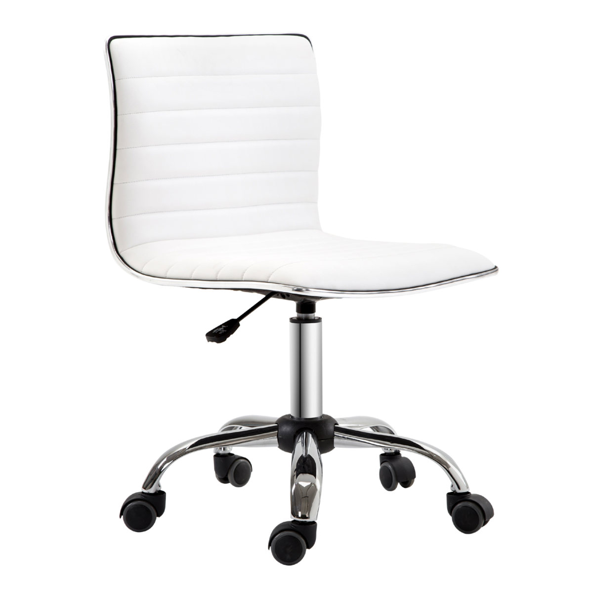 Armless Mid-Back Adjustable Height 360 Swivel PU Leather Office Chair with Casters, White