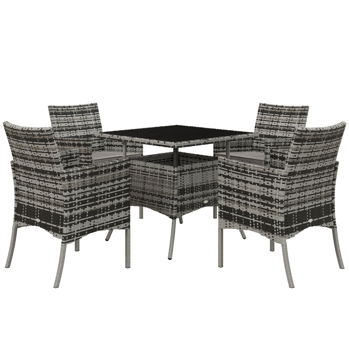 Outsunny 5 Piece 4 Seater Rattan Garden Dining Set with Tempered Glass Tabletop