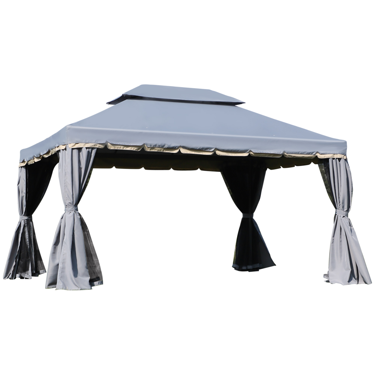 Outsunny 3 x 4m Aluminium Gazebo with 2-Tier Roof, Garden Nets and Sidewalls, Grey