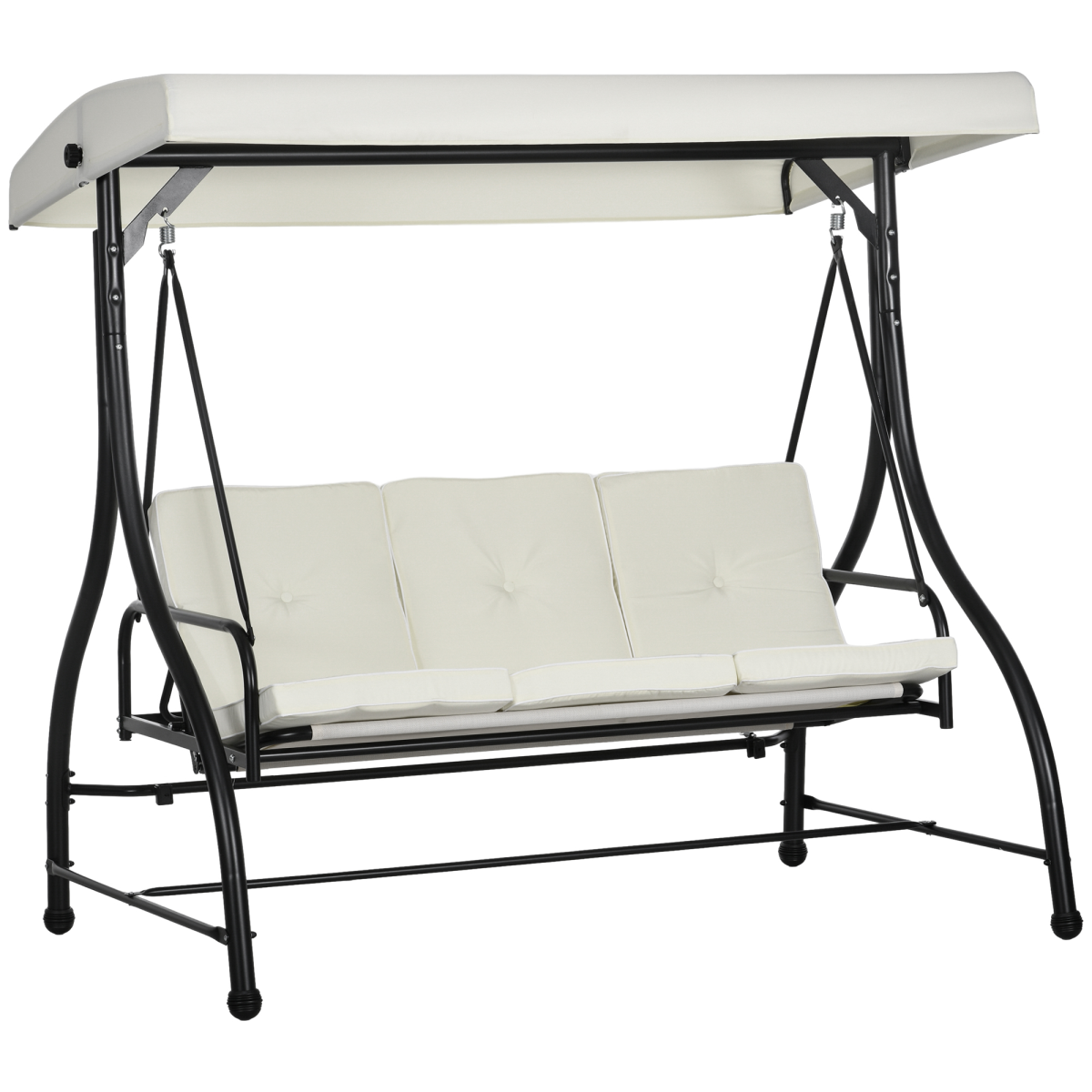 Outsunny 3-Seater Canopy Swing Chair with Cushion, Cream White