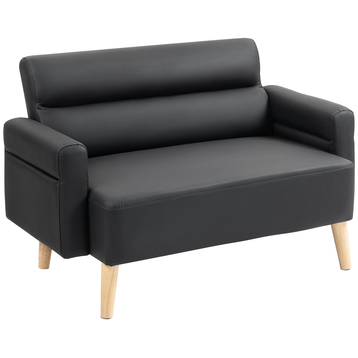 HOMCOM 2 Seater Faux Leather Sofa with Rubber Wood Legs, Black