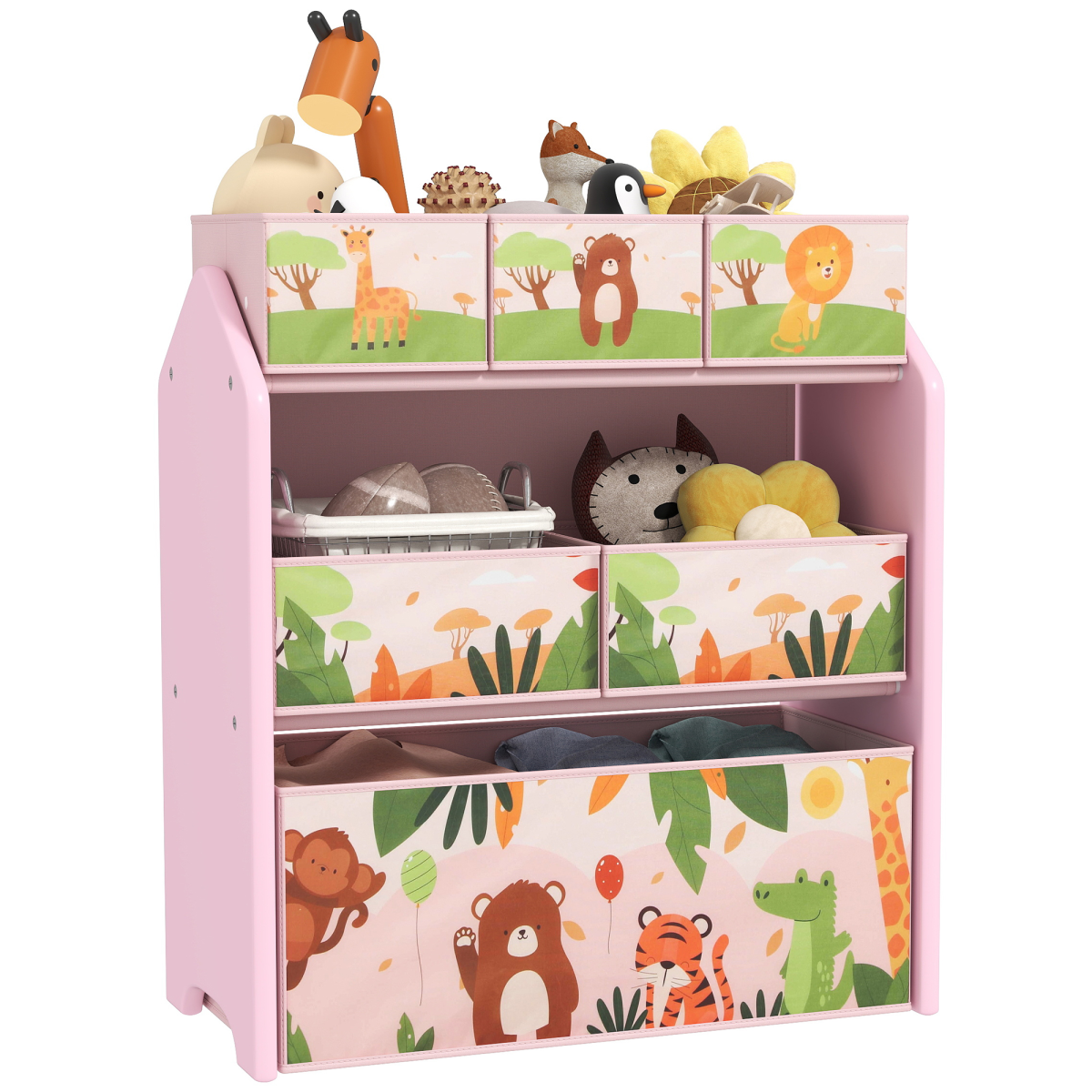 AIYAPLAY Kids 3-Tier Toy Storage Unit with 6 Removable Boxes, Pink