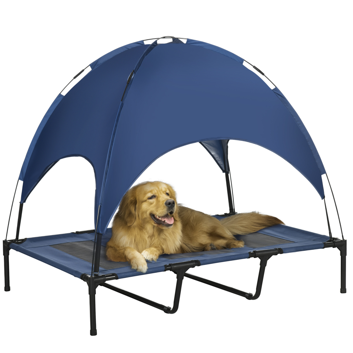 PawHut 122cm Elevated Dog Bed Outdoor Raised Pet Cot with Removable Canopy