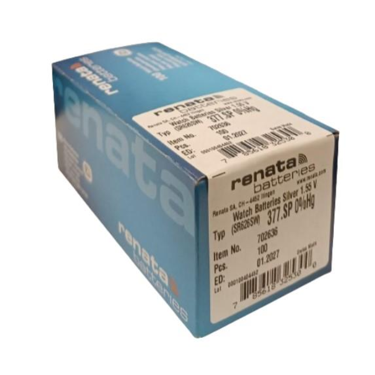 Renata SP 377 Watch Batteries, Pack of 100, Swiss Made, 0% Mercury
