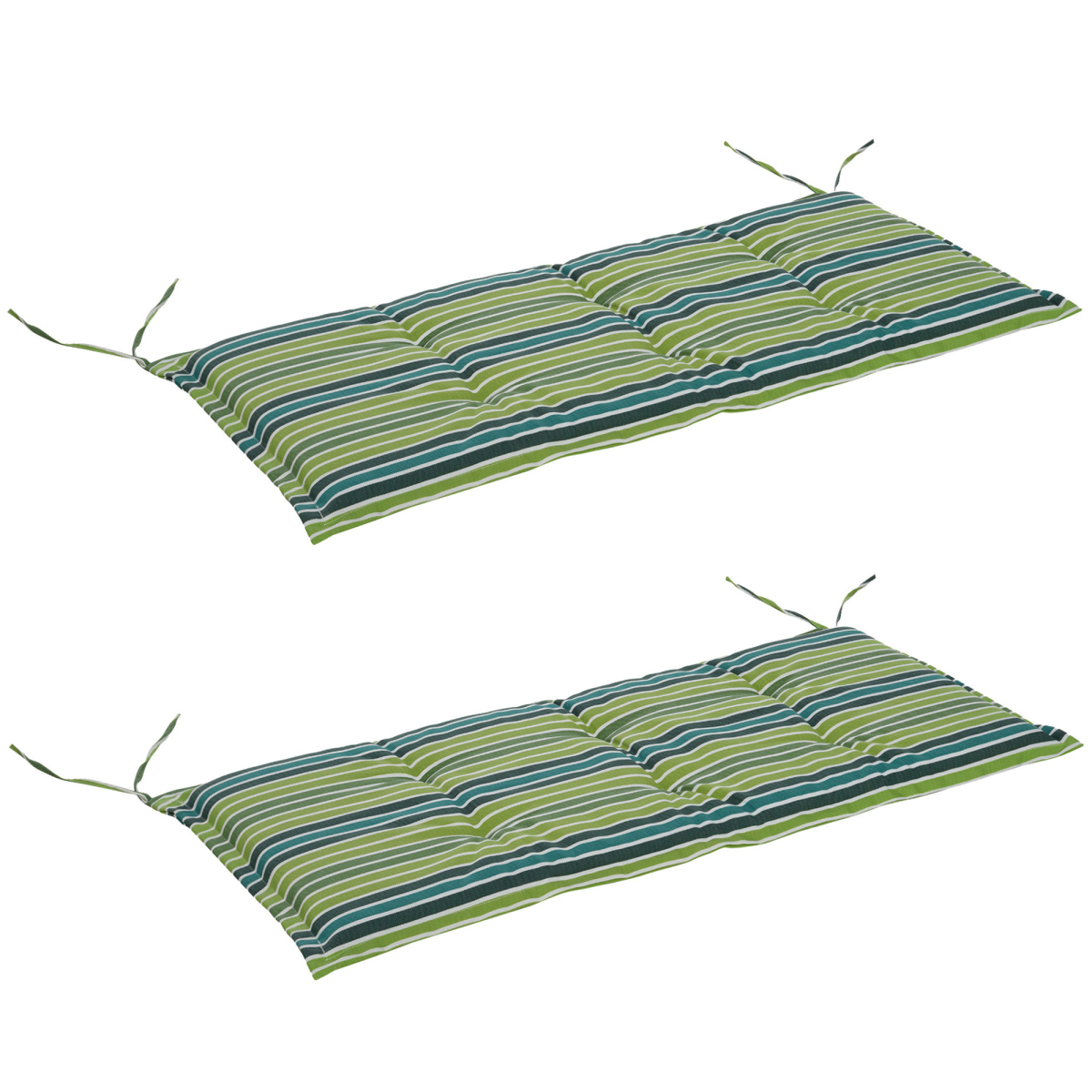 Set of 2 Green Striped Outdoor Bench Seat Cushions
