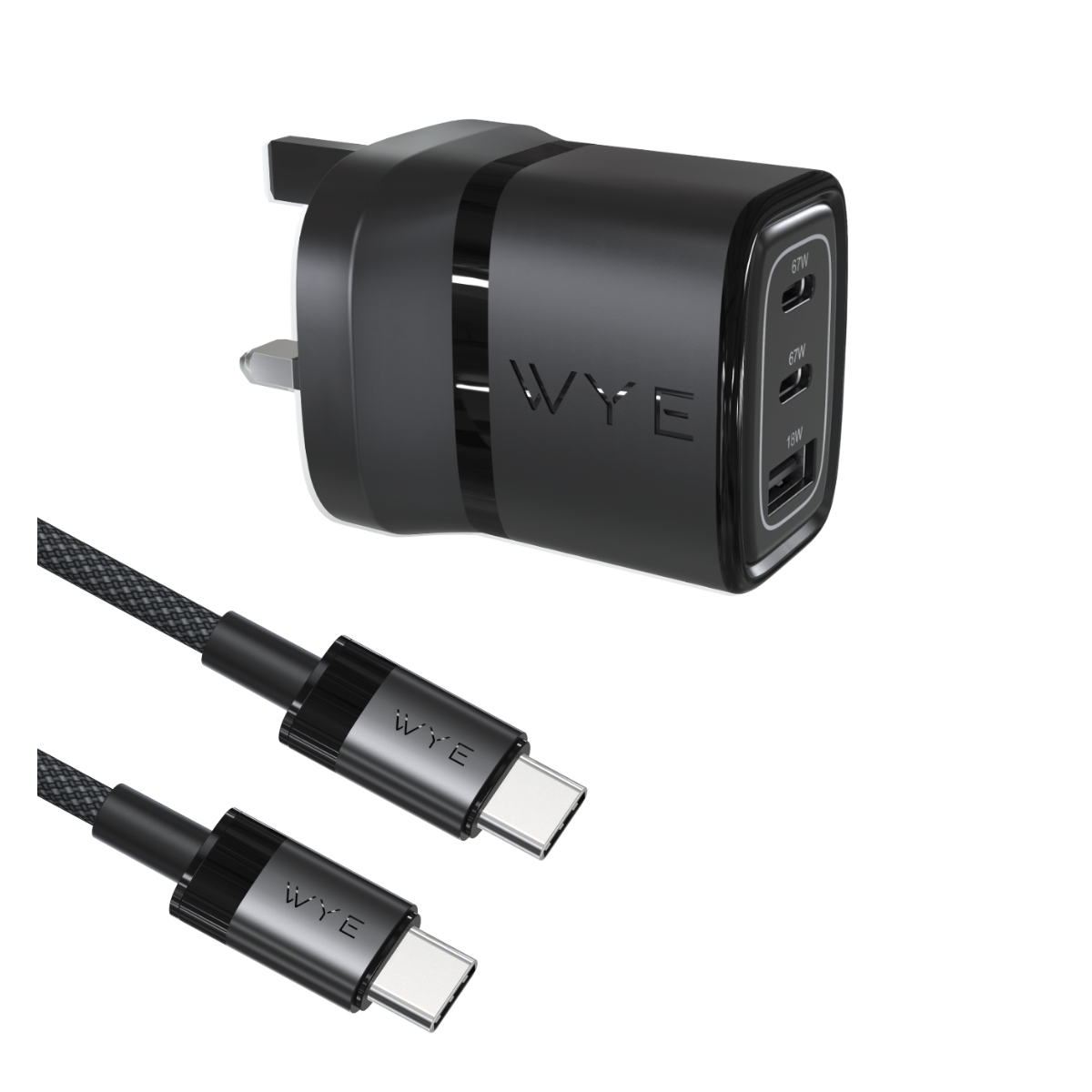 WYEFLUX 67W GaN III Multi-Port Charger Kit with USB-C to USB-C Cable
