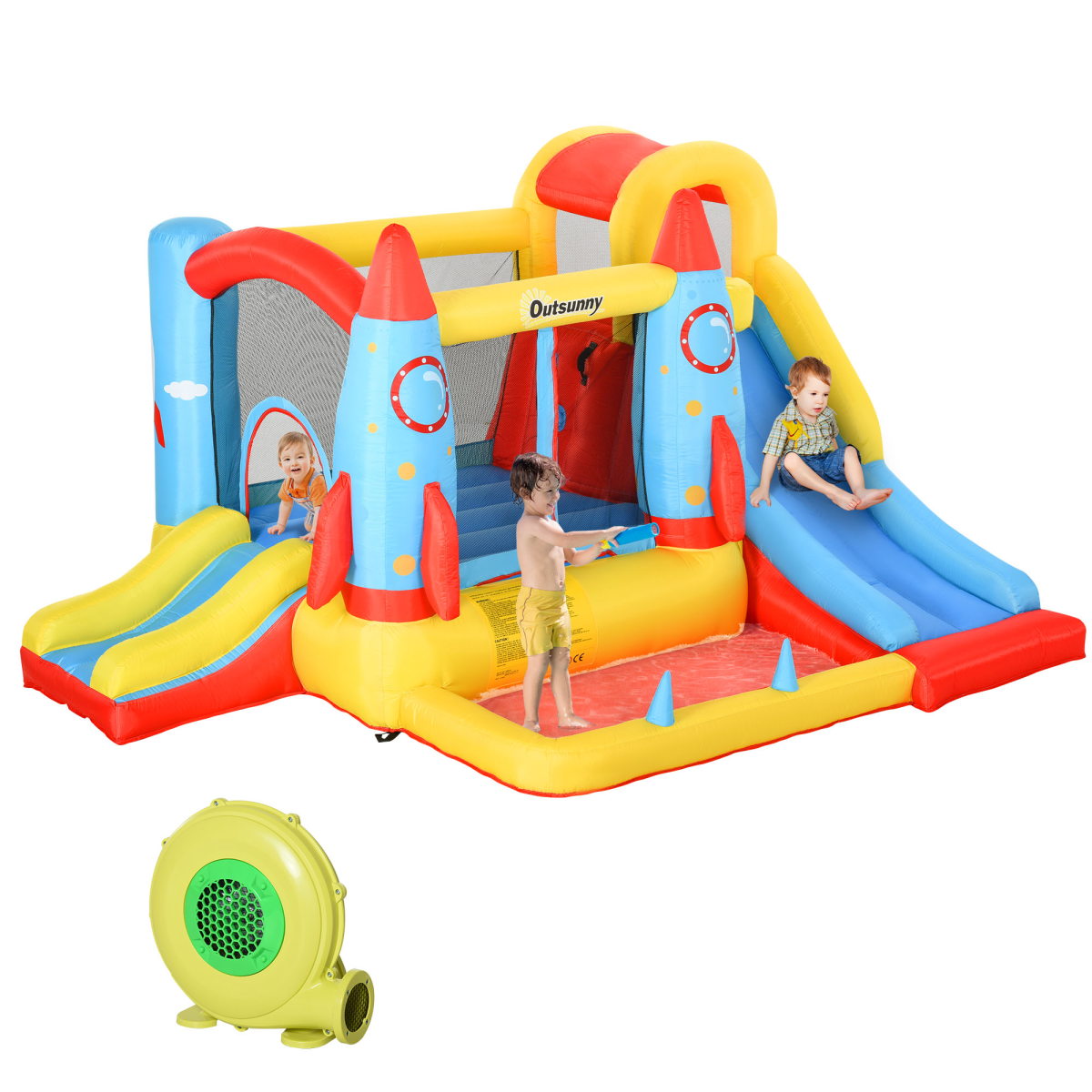 Inflatable Bouncy Castle with Slide, Pool, Trampoline & Blower