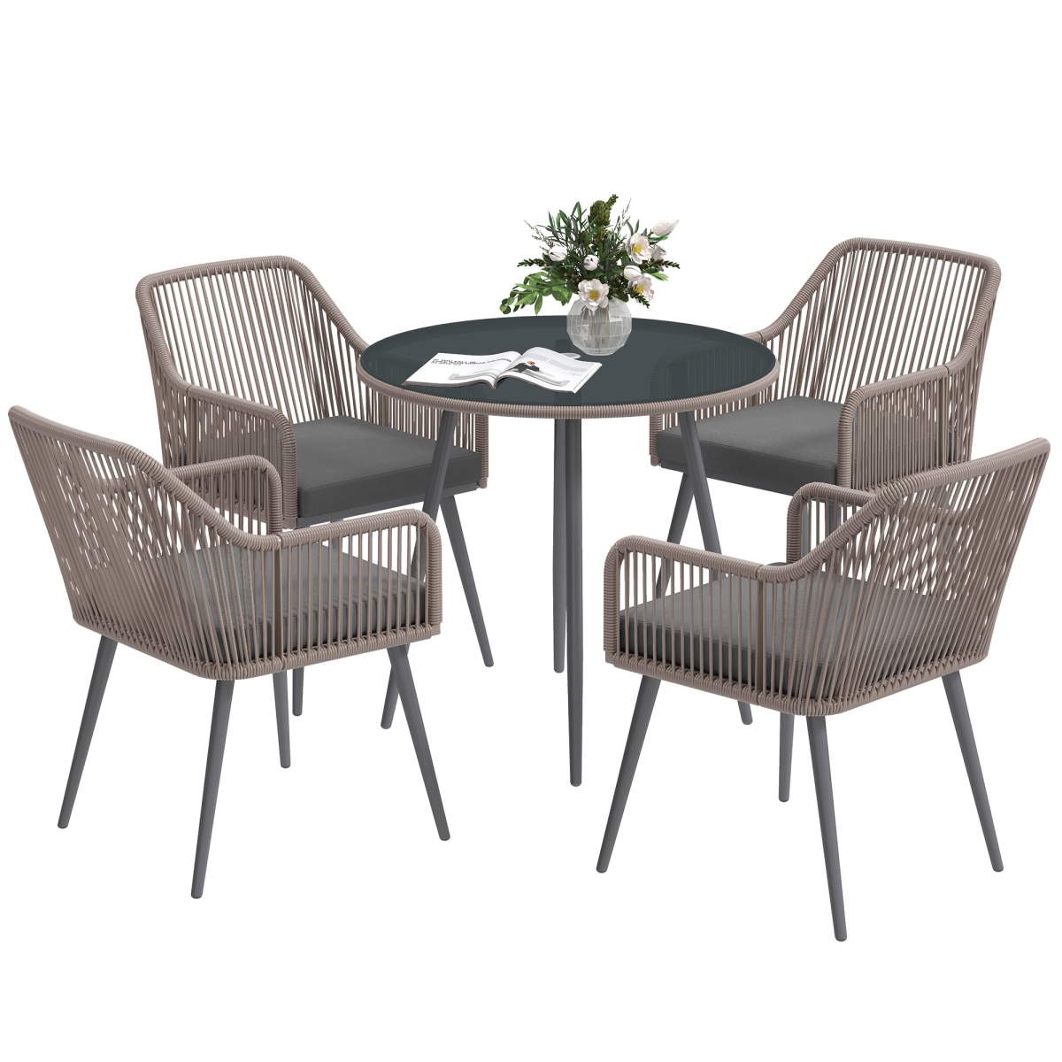 Outsunny 5-Piece Rattan Garden Dining Set, 4 Seater with Cushions