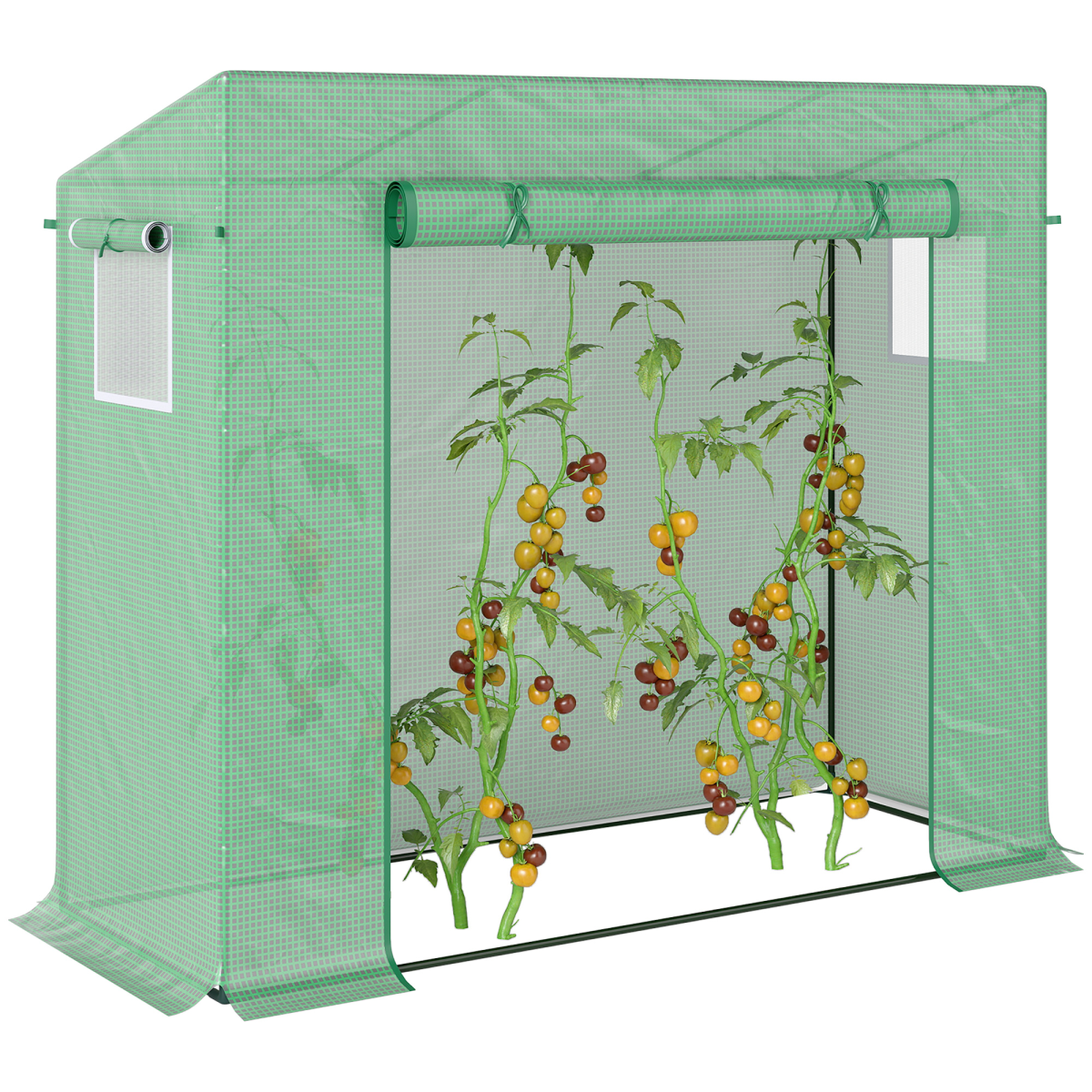 Outsunny Garden Greenhouse with Windows and Roll-Up Zip Panel, 198L x 77W x 149-168H cm