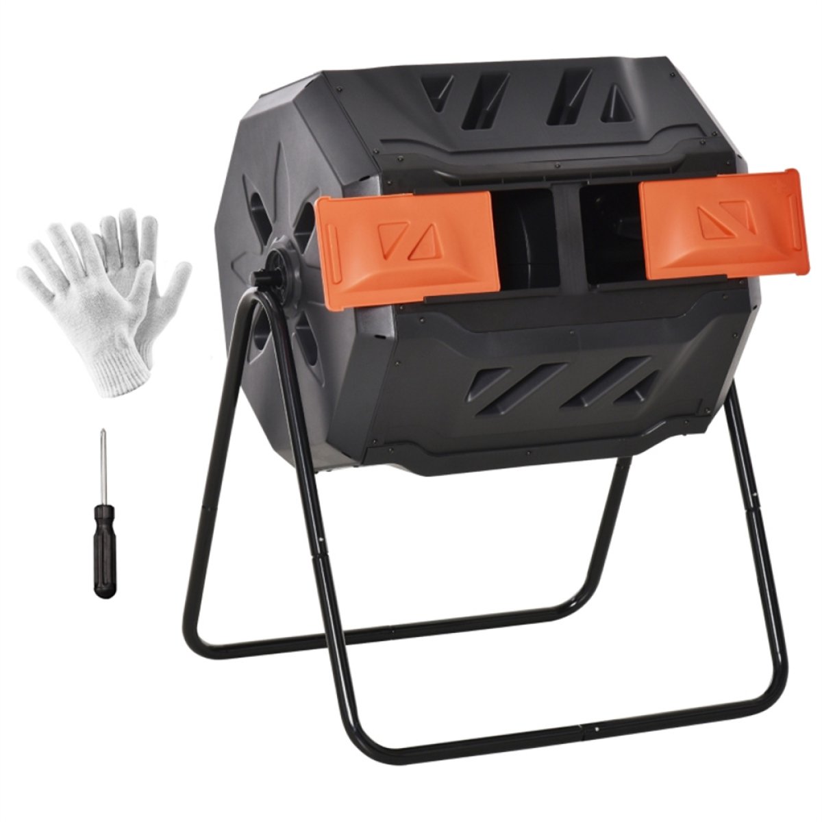 42.3 Gallon Dual-Chamber Tumbling Compost Bin with Gloves