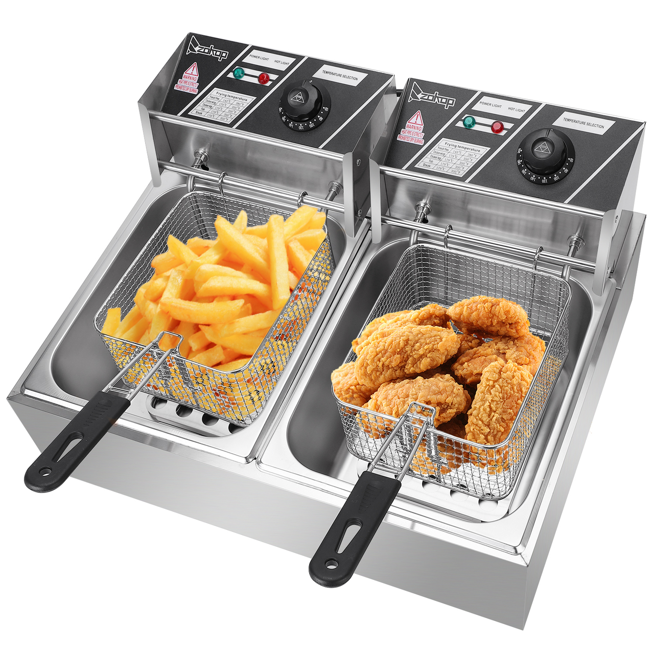 ZOKOP EH82 5000W 12L Stainless Steel Double Cylinder Electric Deep Fryer, 220-240V UK Plug