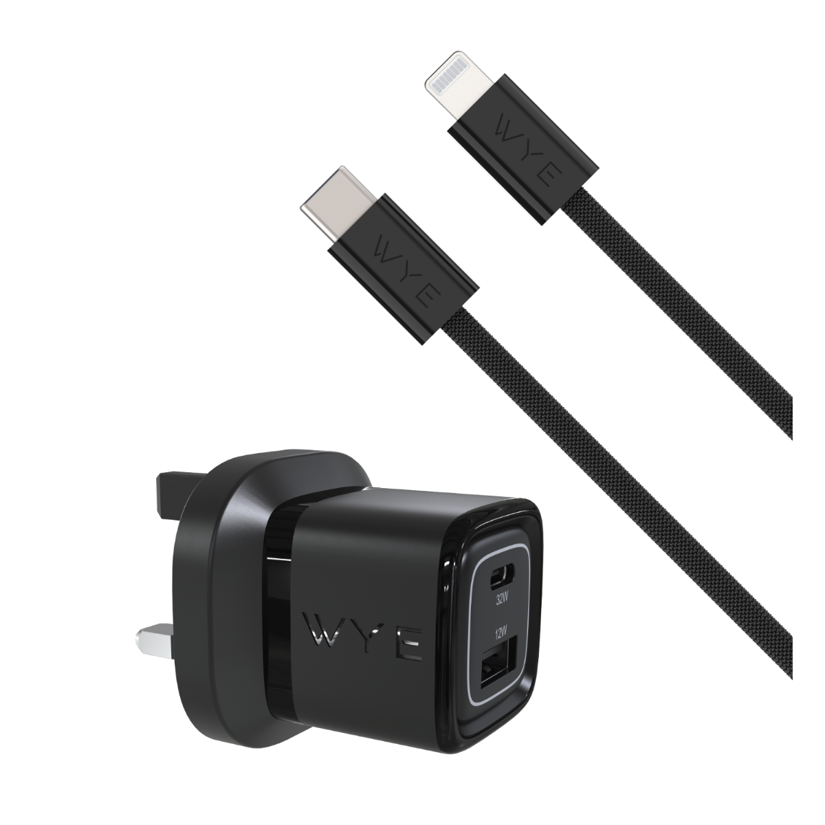 WYEFLUX 32W Dual Port USB-C/USB-A Charger Kit with USB-C to 8-Pin Cable