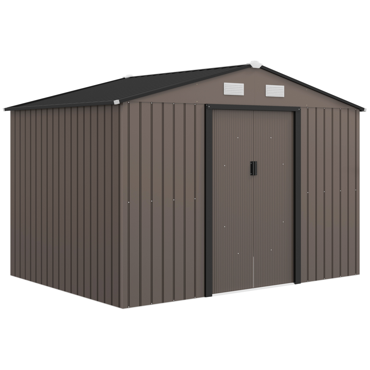 9 x 6 ft Outdoor Metal Garden Shed with Sliding Doors, Brown Galvanised Storage Shed