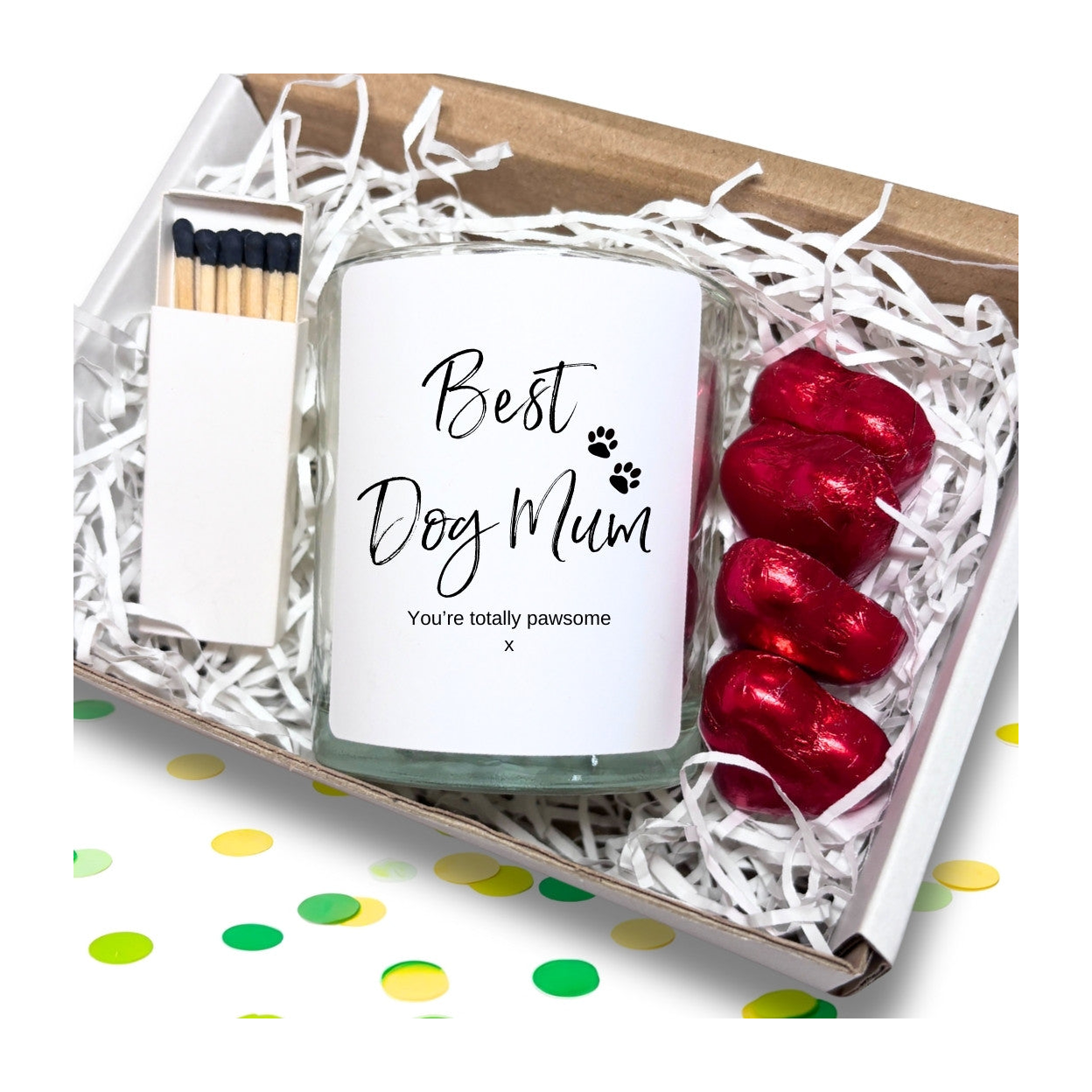 Best Dog Mum Candle Gift Set with Chocolates and Vanilla Scented Candle