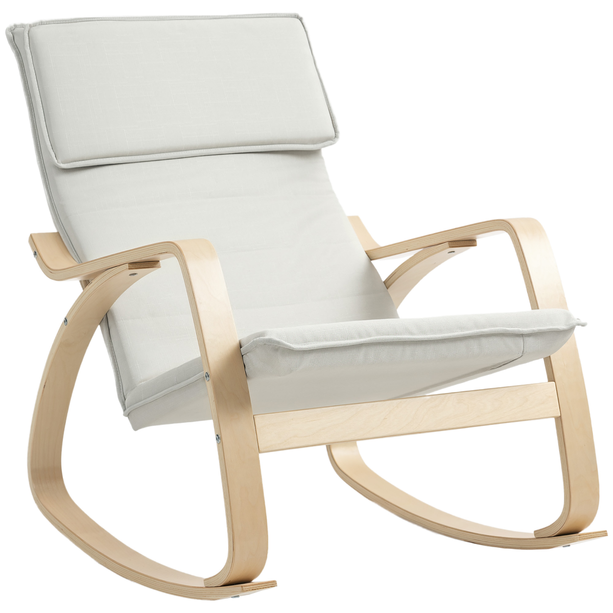 HOMCOM Cream White Linen-Feel High Back Rocking Chair with Headrest