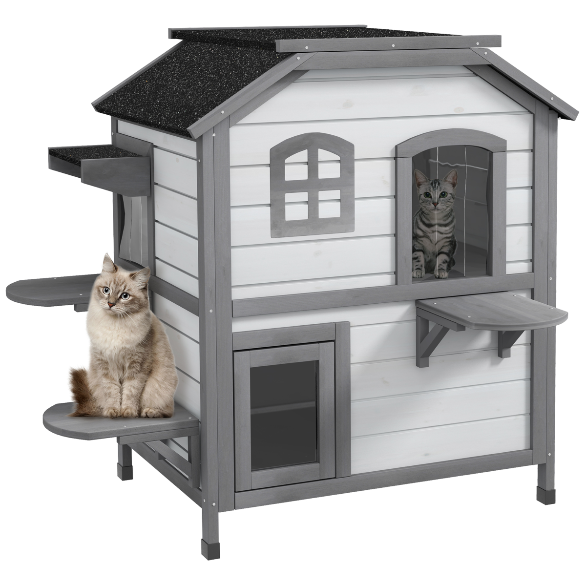 PawHut Wooden Cat Condo with Openable Roof, Indoor/Outdoor, White