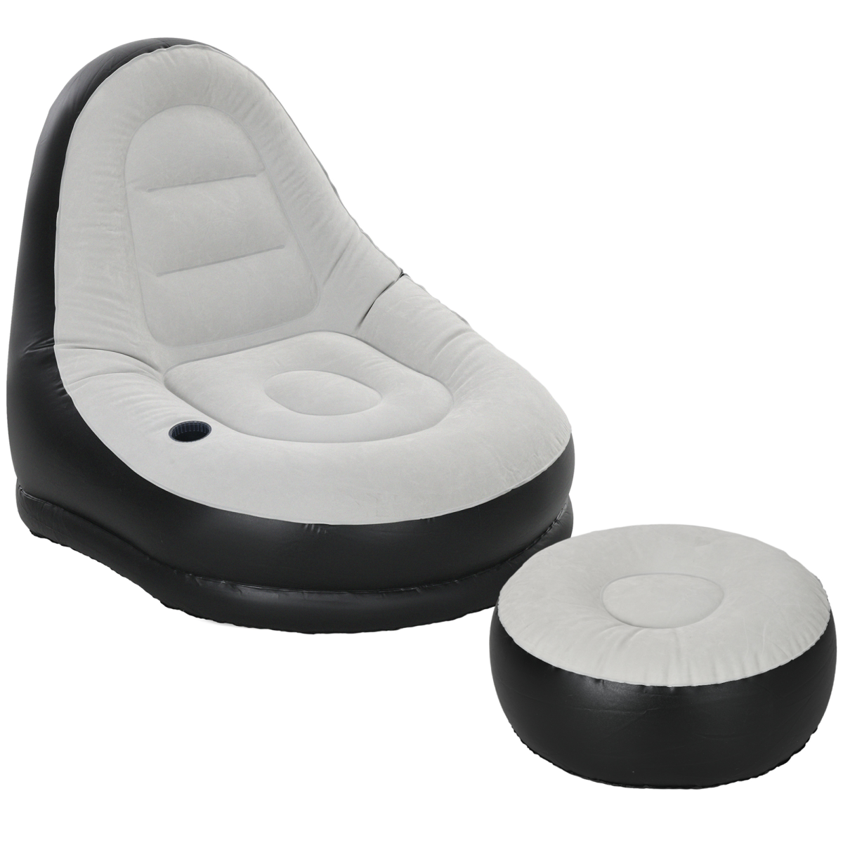 Outsunny Inflatable Sofa Chair and Foot Stool with Cup Holder, Grey
