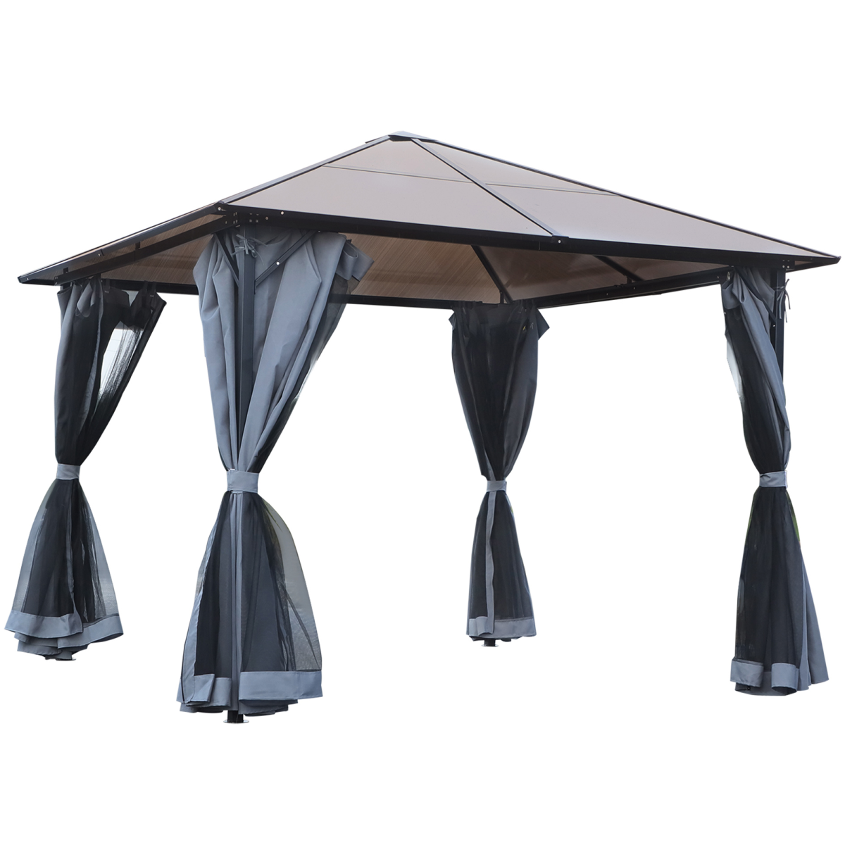 3x3m Polycarbonate Hardtop Gazebo with Aluminium Frame, Netting & Curtains