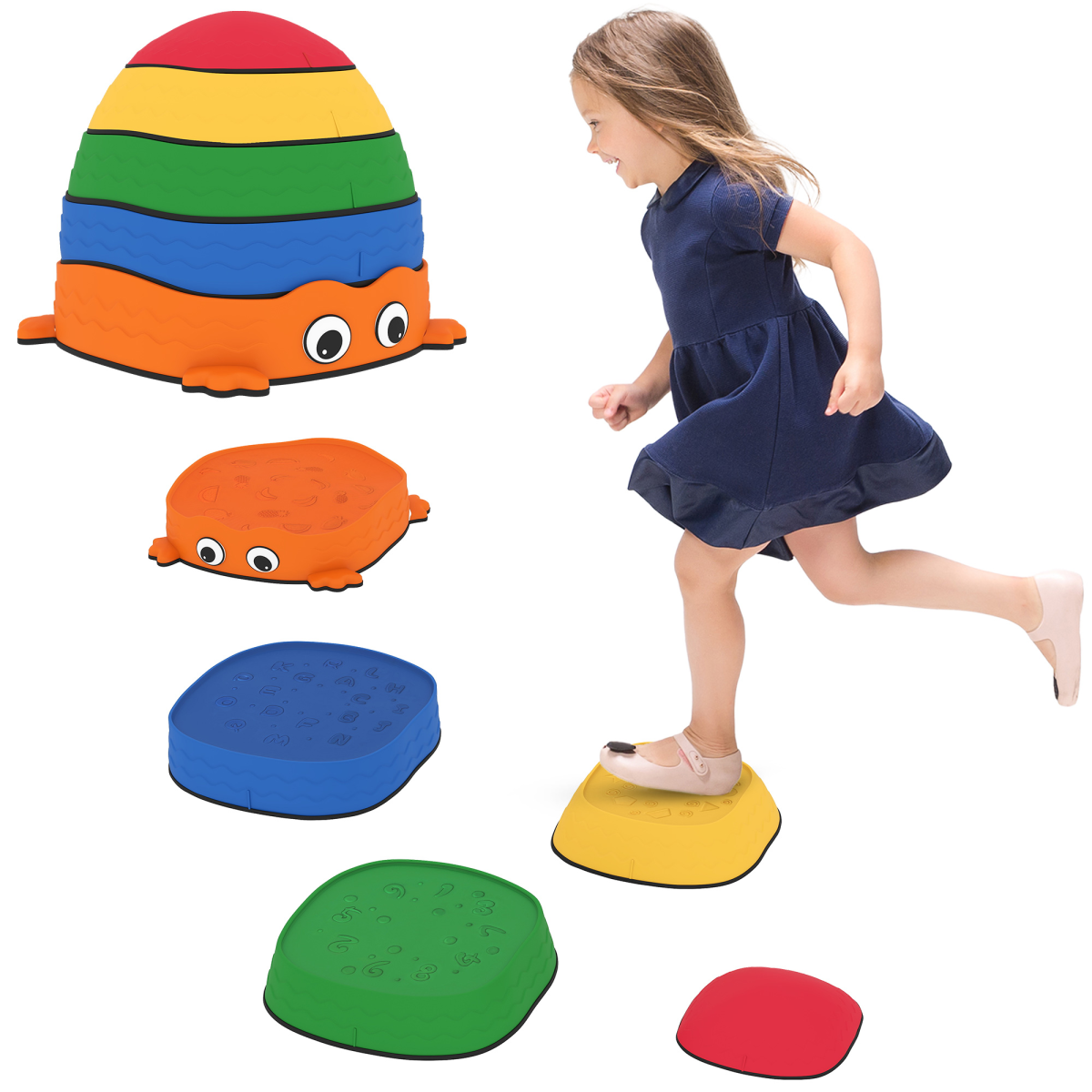 AIYAPLAY 5-Piece Kids Frog-Shaped Balance Stepping Stones