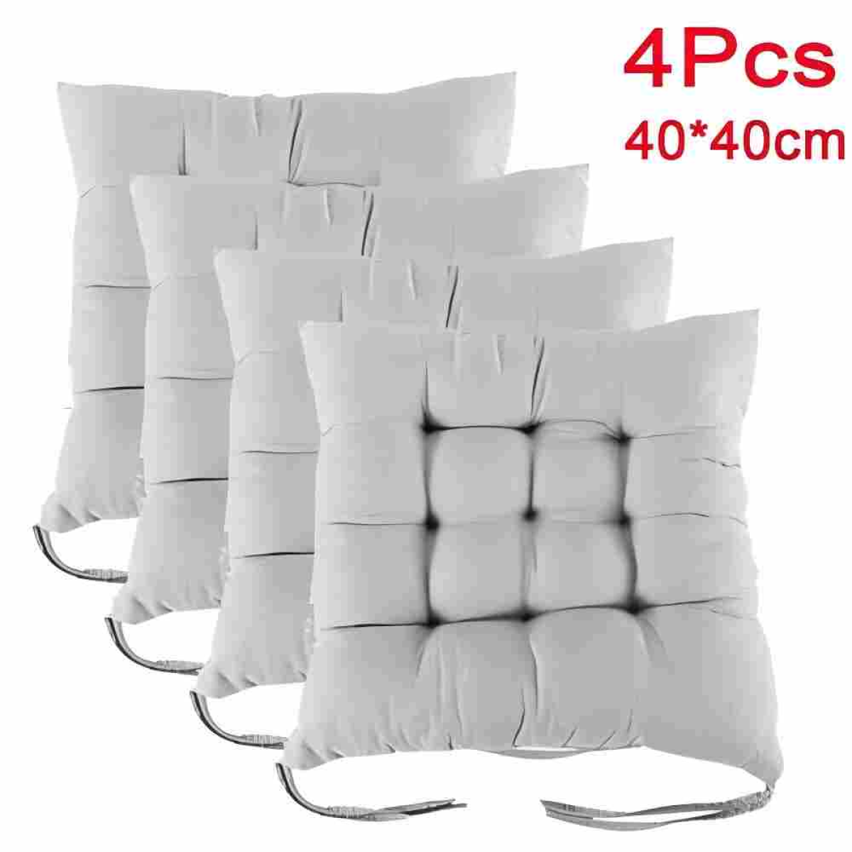 4 Pack Grey Tie-On Chair Seat Cushions, 38 x 38 cm, Thick Padded Square Seat Pads