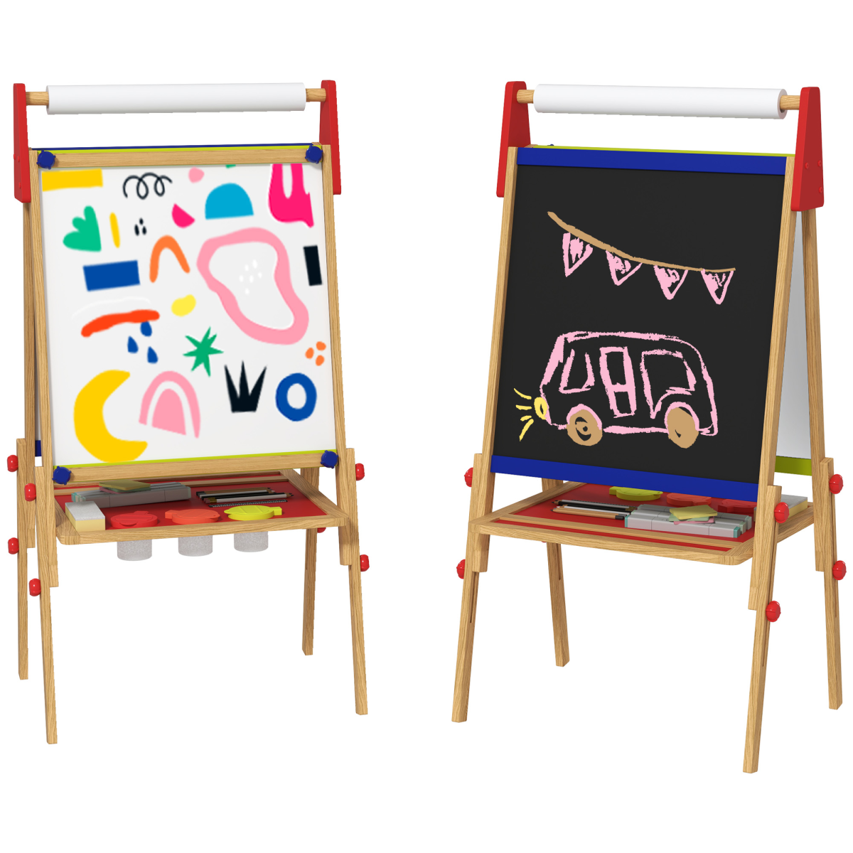 AIYAPLAY 3-in-1 Adjustable Kids Easel with Paper Roll and Storage Shelf