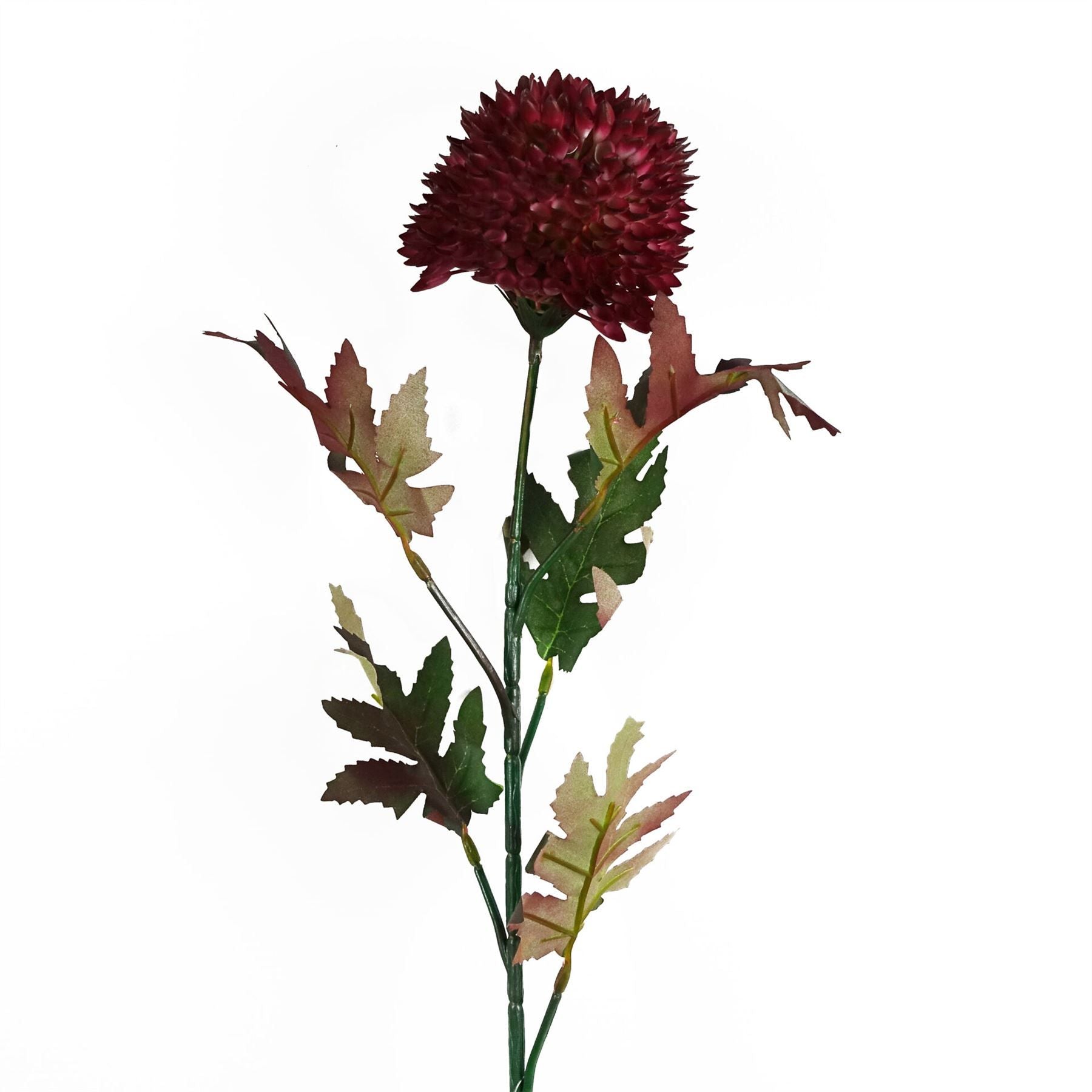 Leaf 70cm Pink Large Ball Dahlia Artificial Flower Stem with Silk Leaves