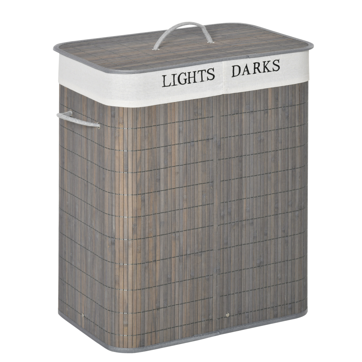 HOMCOM 100L Bamboo Laundry Basket with Flip Lid, Removable Grey Lining, 2-Section Sorter