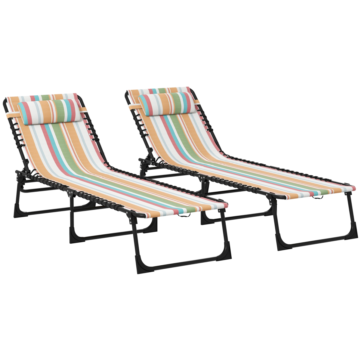 Outsunny 2-Piece Folding Beach Chaise Loungers, 4-Position Adjustable