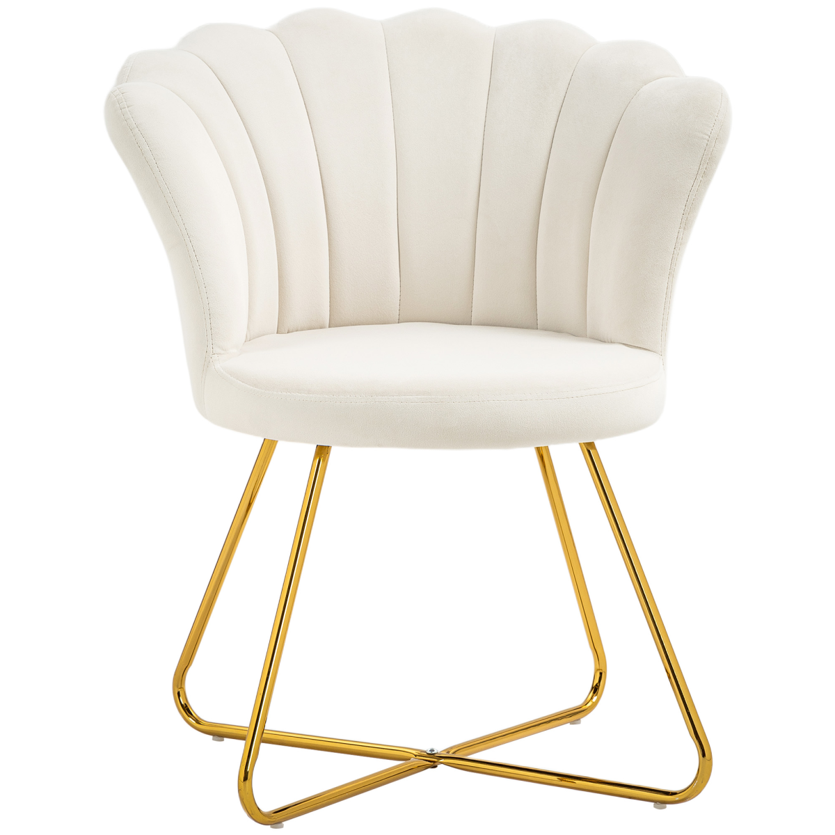 HOMCOM Velvet Accent Chair with Lotus Backrest, Steel Legs, Cream