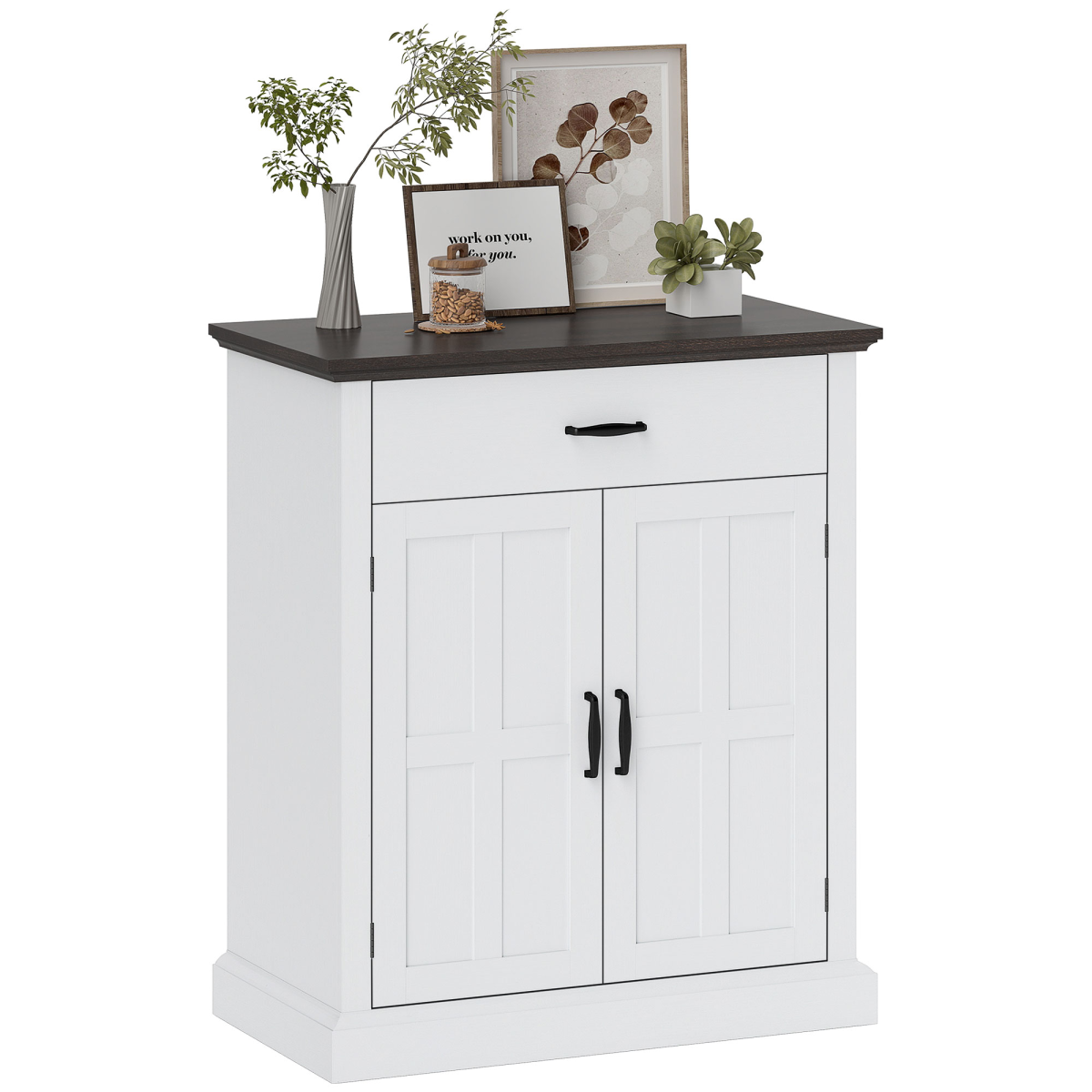 HOMCOM White Sideboard Cabinet with Barn Doors and Thick Top