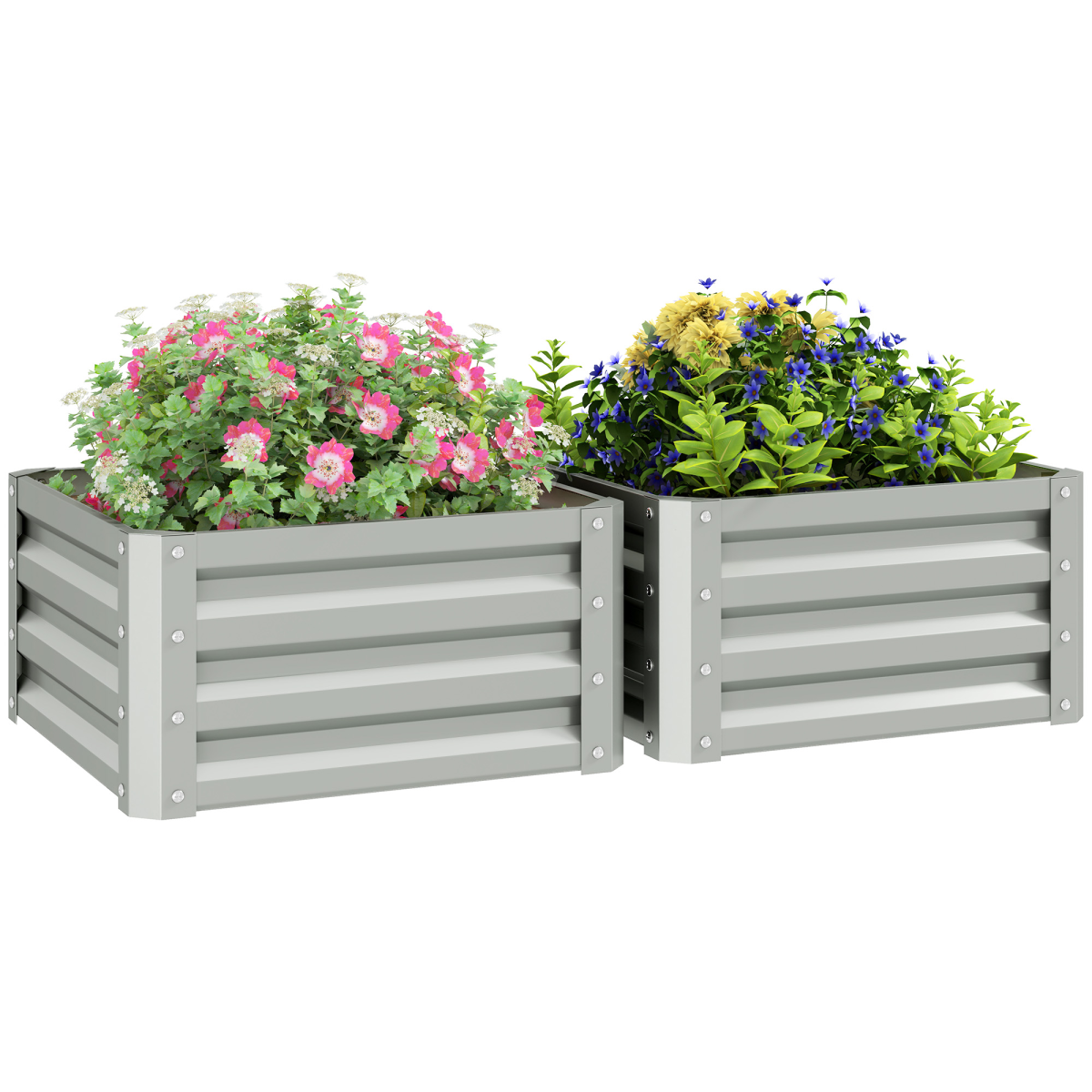 Outsunny Set of 2 Galvanised Steel Raised Garden Beds, Light Grey