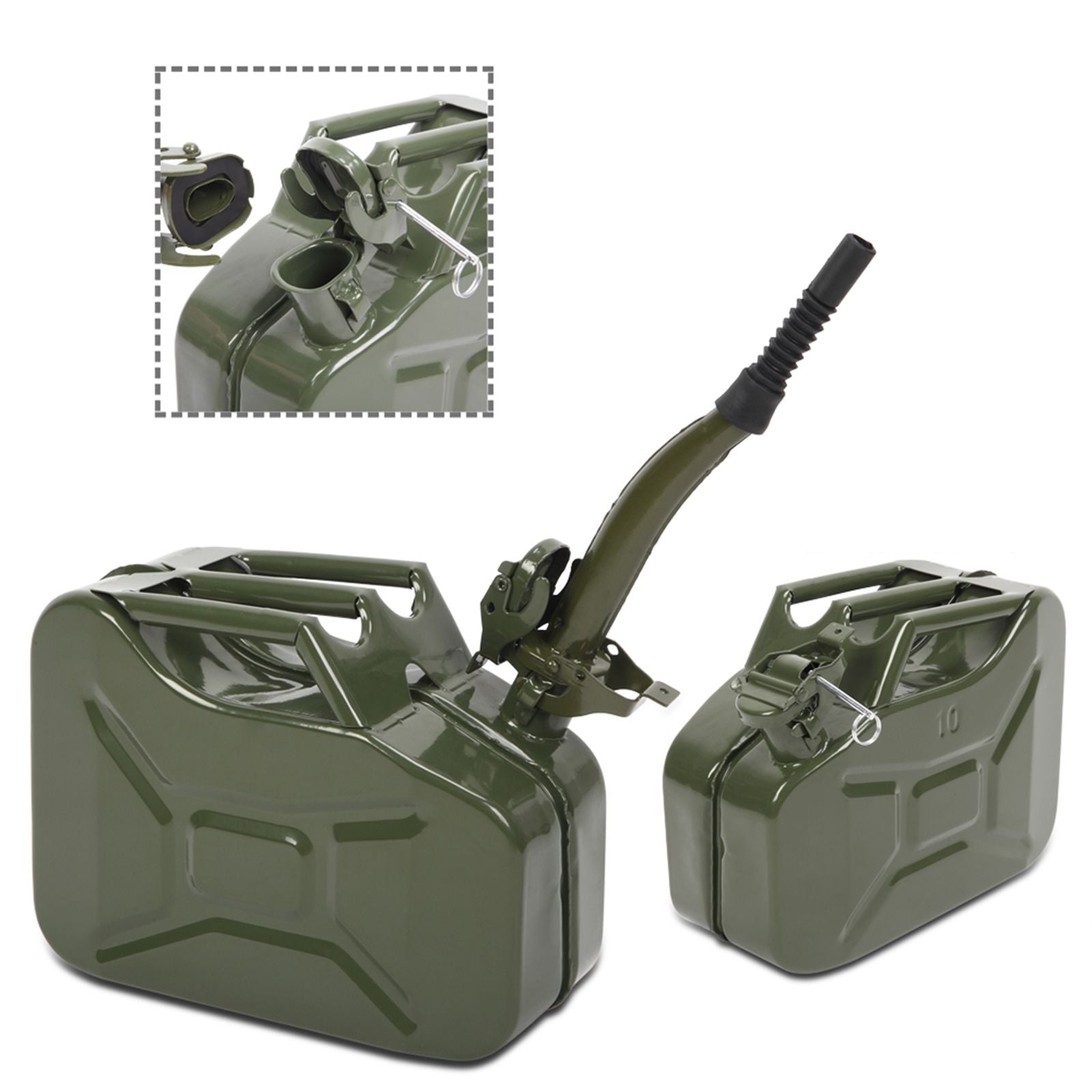10L Metal Plastic Fuel Oil Petrol Diesel Storage Can with Pour Tube, Army Green