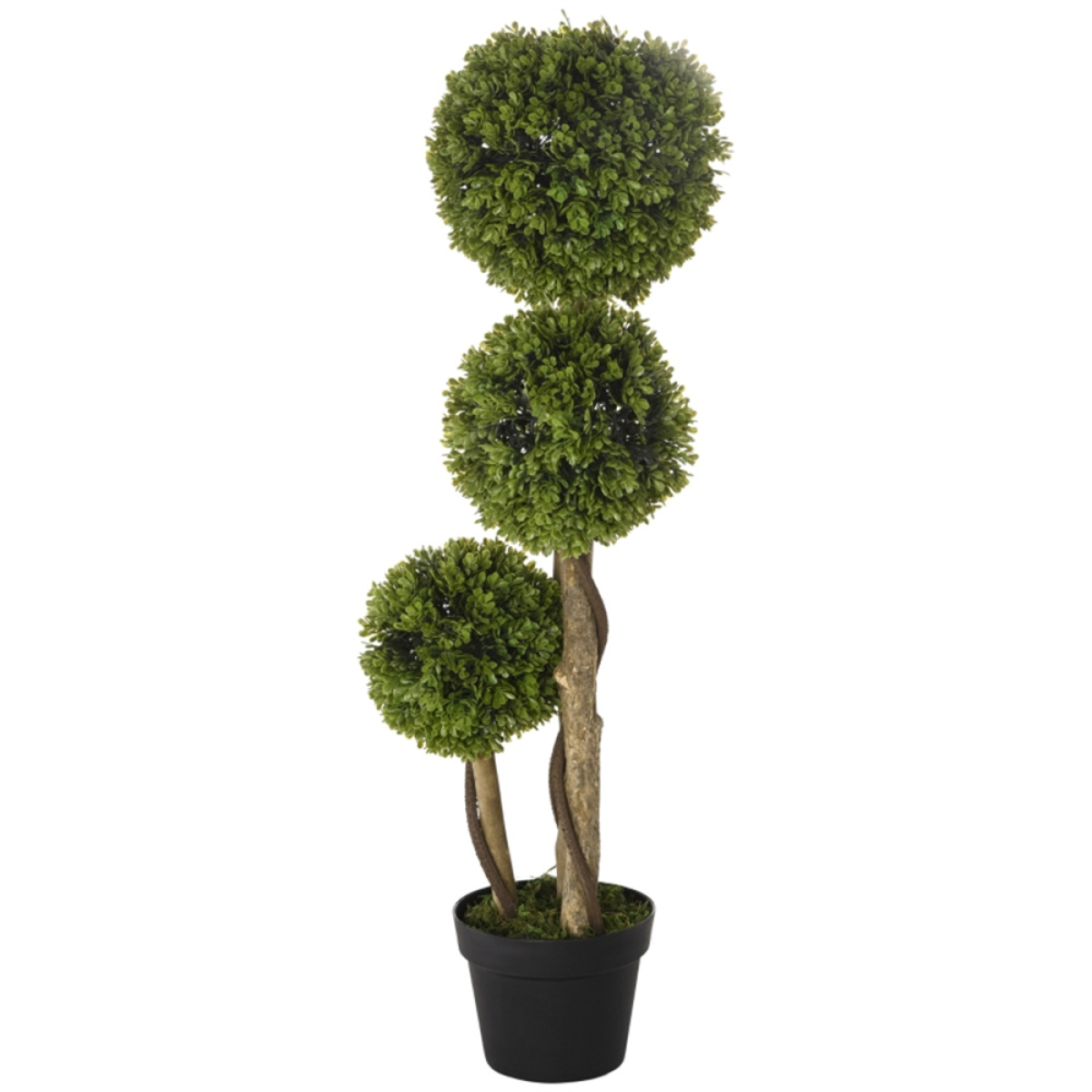 Artificial Three-Ball Boxwood Topiary Plant, 35.5 Inch, Indoor/Outdoor, Low Maintenance