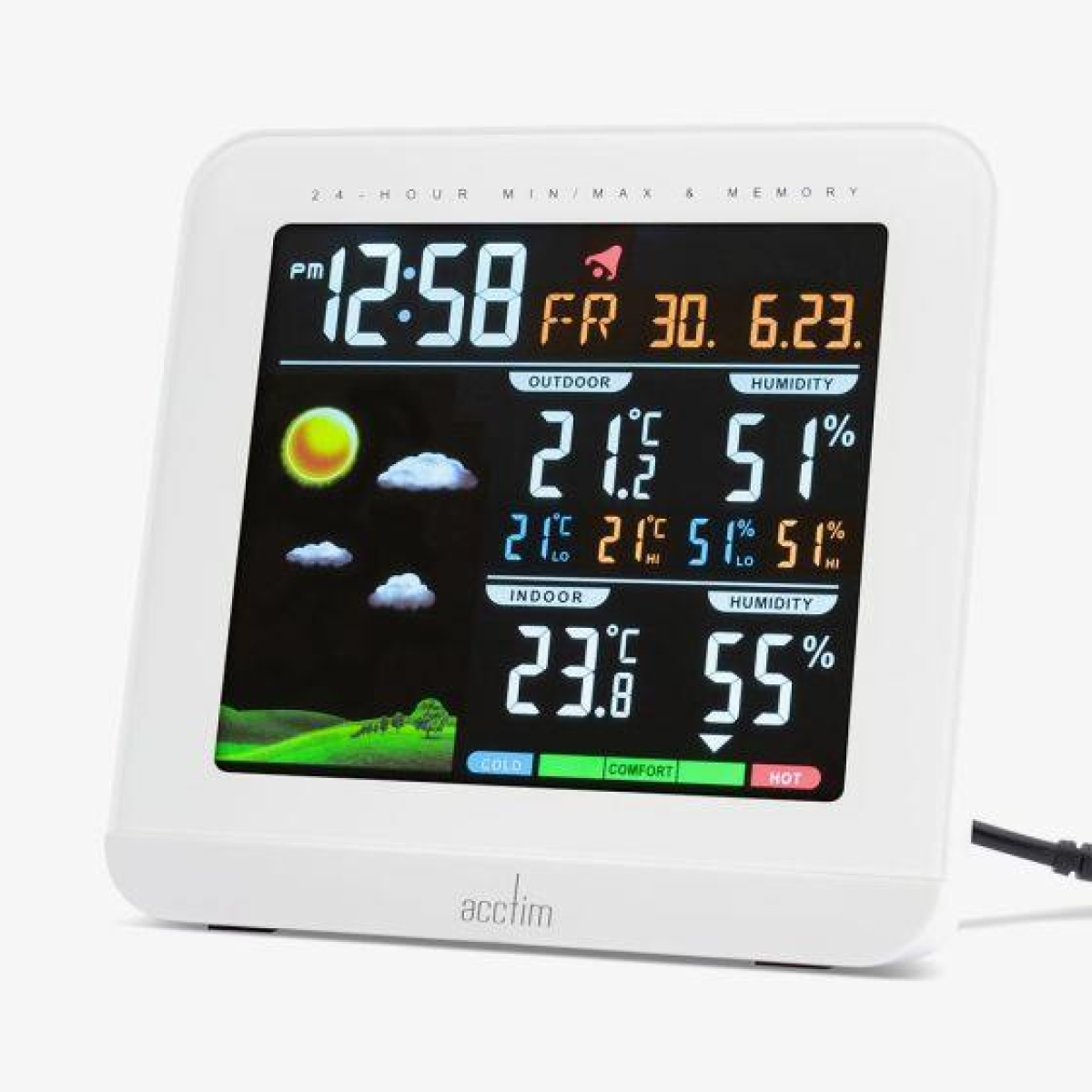 Acctim Wyndham 6-in-1 Weather Station Alarm Clock with Wireless Outdoor Sensor