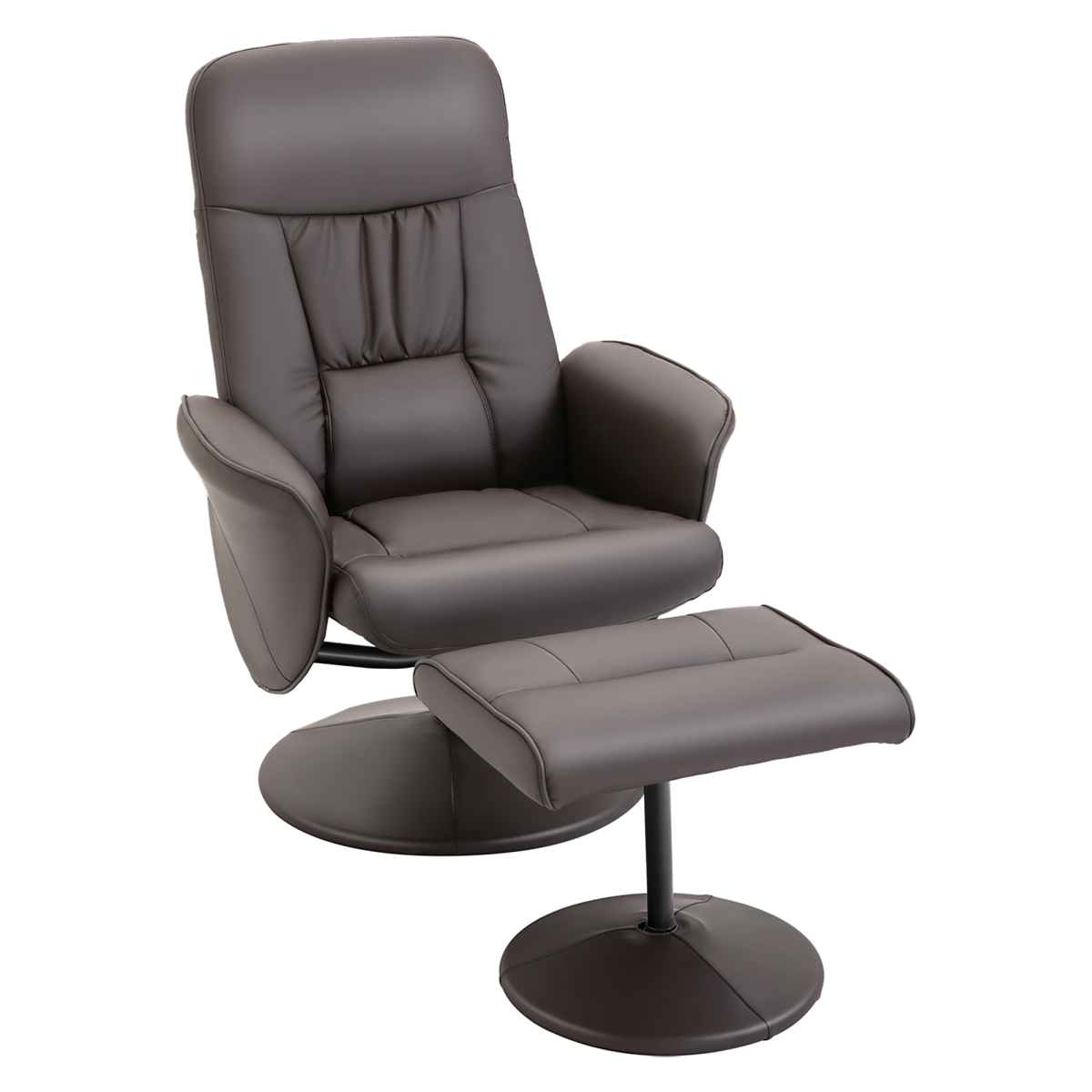 Brown PU Leather Reclining Armchair and Ottoman Set