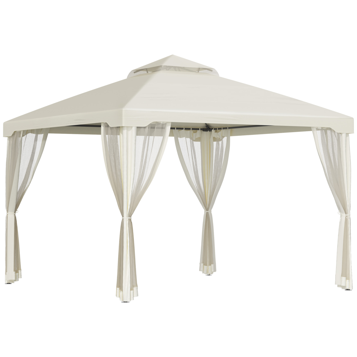 Outsunny 3x3m 2-Tier Polyester Outdoor Garden Gazebo with Mosquito Netting, Cream White