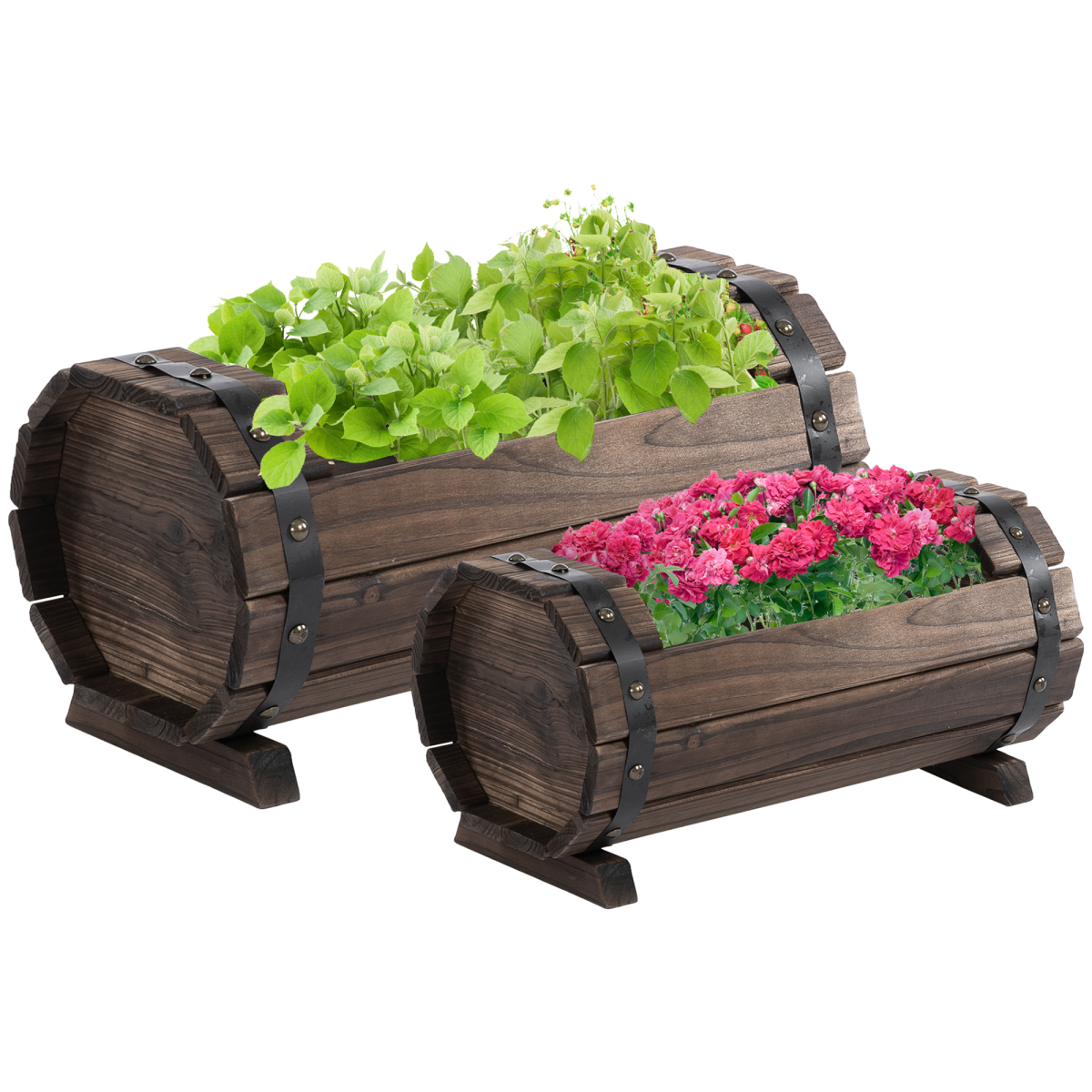 Outsunny Set of 2 Wooden Raised Planter Boxes for Garden, Patio, and Balcony