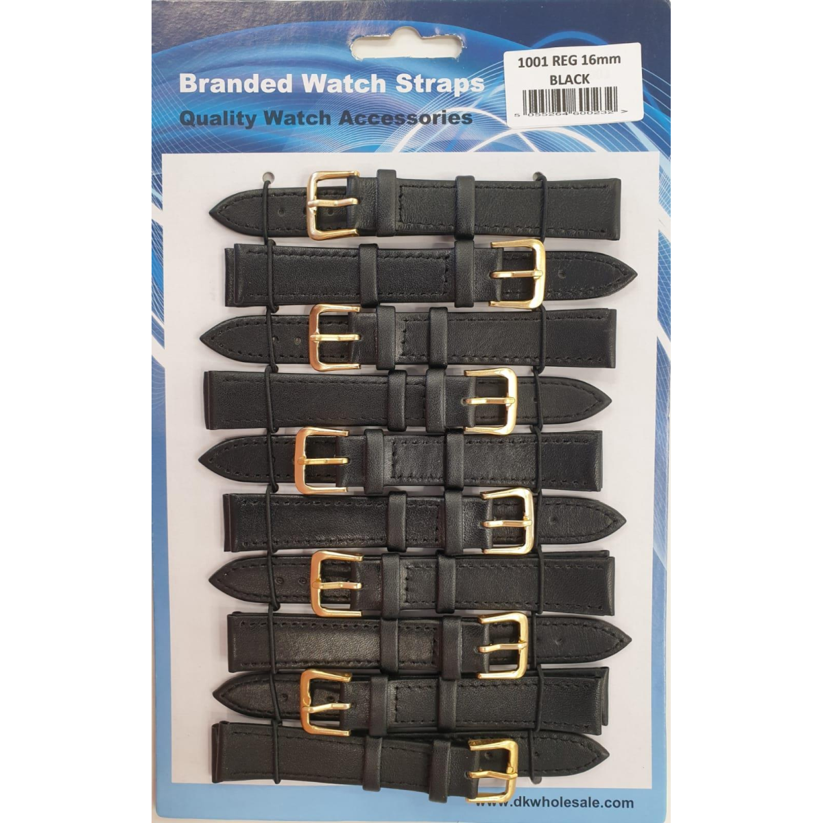 Black Leather Watch Straps, Pack of 10, 16mm, 1001BK