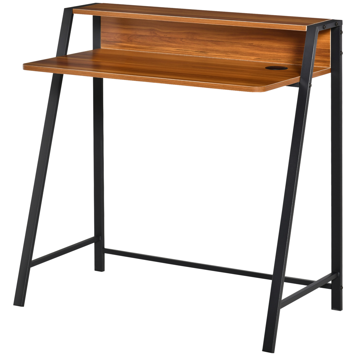 HOMCOM Computer Table, Two-Tier Table Top, Steel Frame, Walnut Colour, 84 x 45 x 85 cm
